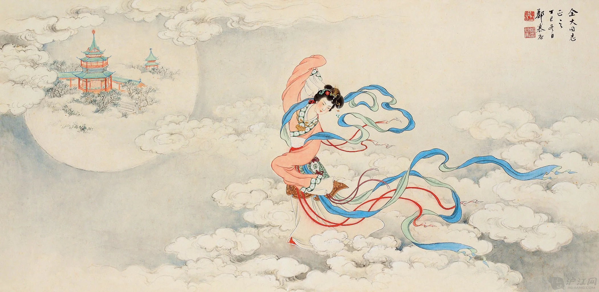 Chang'e floating towards the moon. Source: Hujiang .