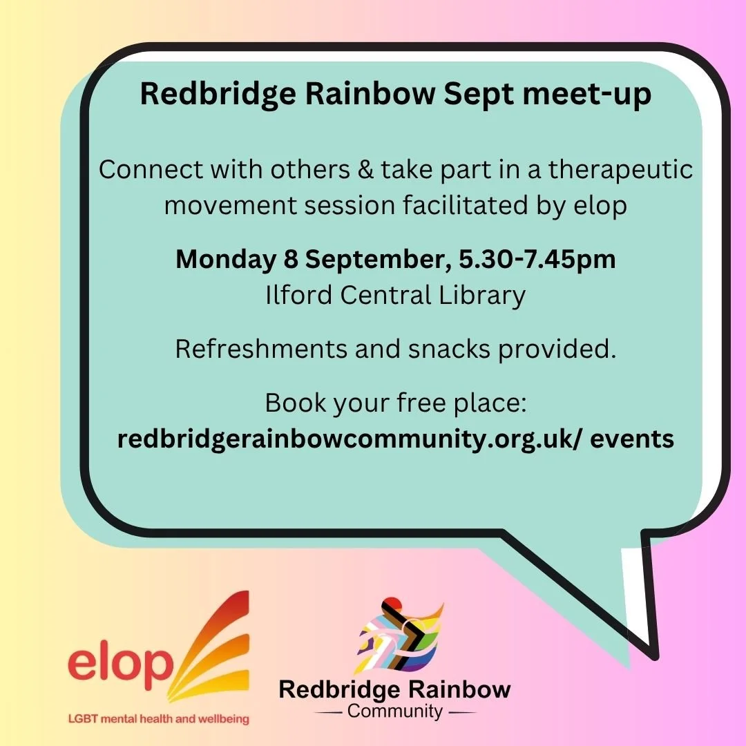 Date for your diary: our next meet-up in September when @elop_lgbt  will run a therapeutic movement session - book your free spot via link in bio!