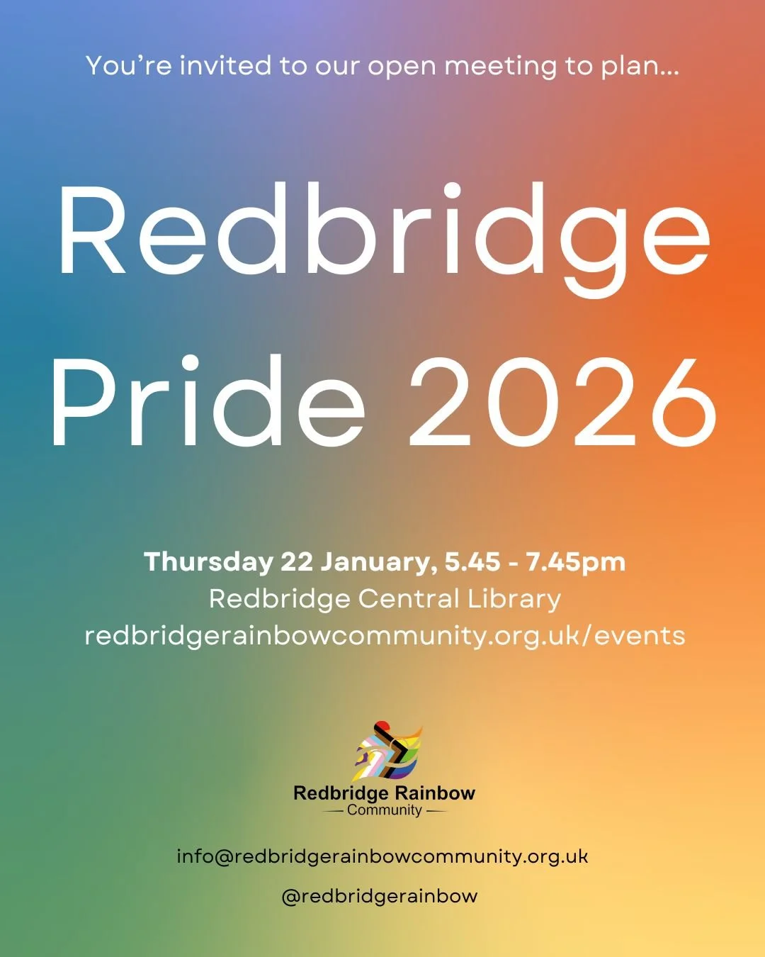 Help us shape the next Redbridge Pride! Come along if you have some ideas for entertainment, workshops, food and drink, other activities or just want to find out more - link in bio to book your free spot!