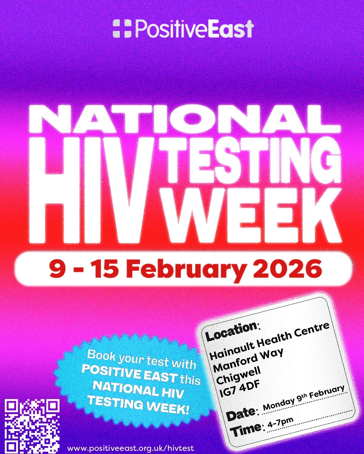 HIV doesn&rsquo;t always come with symptoms - and it can affect anyone. Testing is the only way to know. Book you HIV test with @positiveeast on Monday in Hainault 4-7pm or Tuesday in Loxford 3.30-6.30pm. The Positive East testing van will also be on