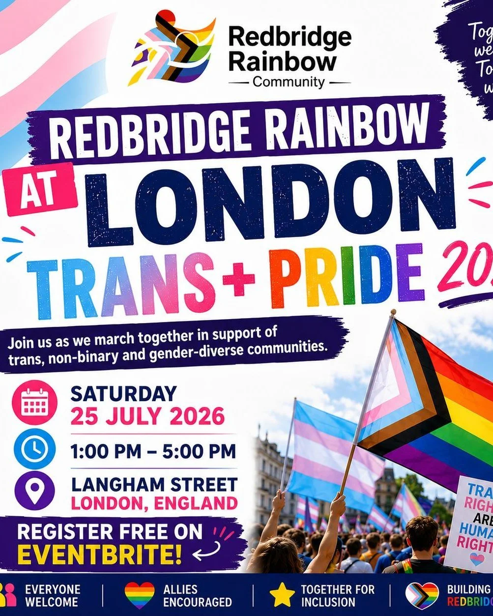 Come with us to London Trans+ Pride on Saturday 25 July. Book your spot via link in bio!