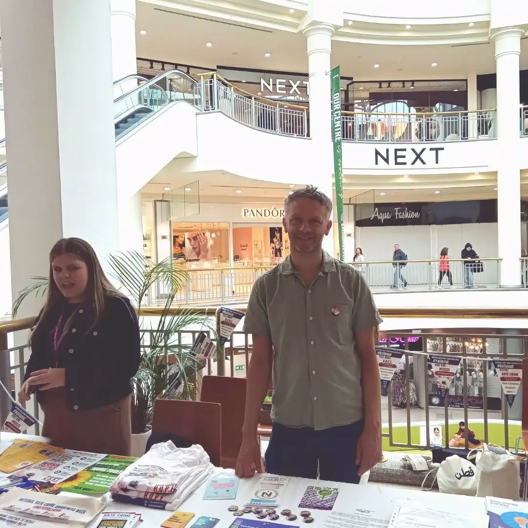 We're part of today's stall for Hate Crime Awareness Week TK Maxx in The Echange on until 4pm - there's information, t-shirts, bags, pens, badges and more! @nationalhcaw