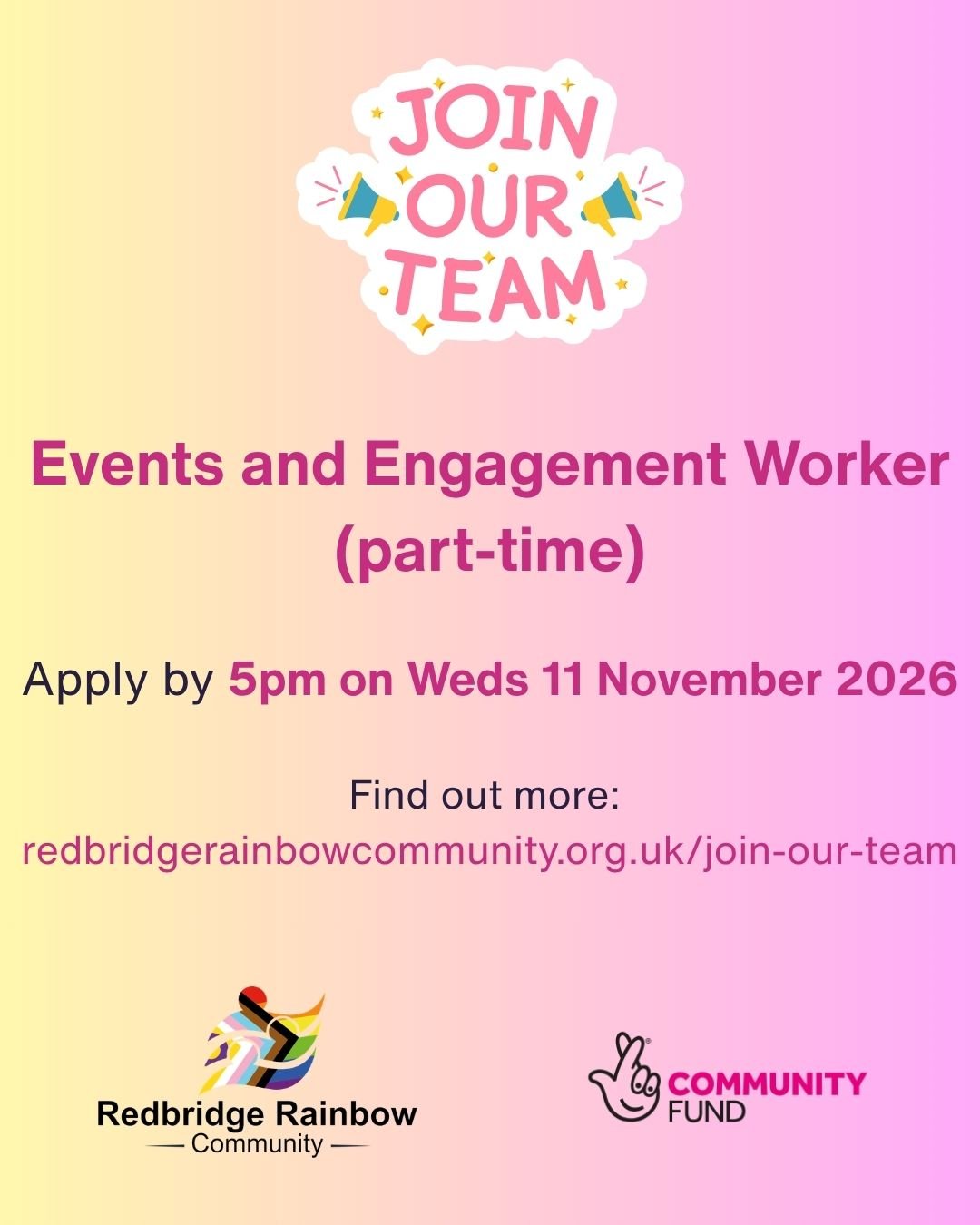 Thanks to support from @tnlcommunityfund we are recruiting a new Events and Engagement Worker! Deadline to apply is 5pm on Weds 11 November. Link in bio to find out more!