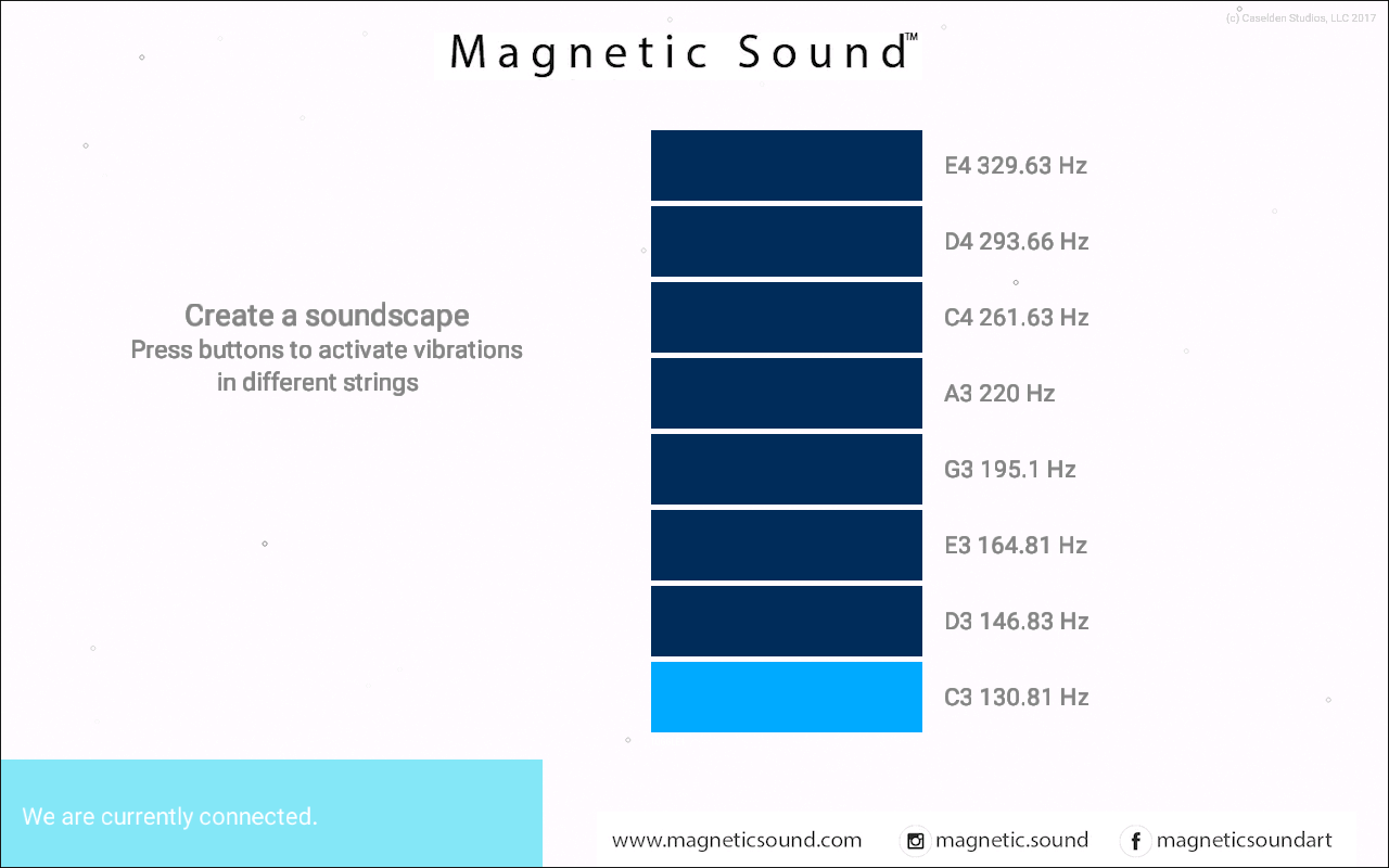 The Soundscapes™ app: 8 buttons in this app control 8 different vibrating metal strings on the artwork.