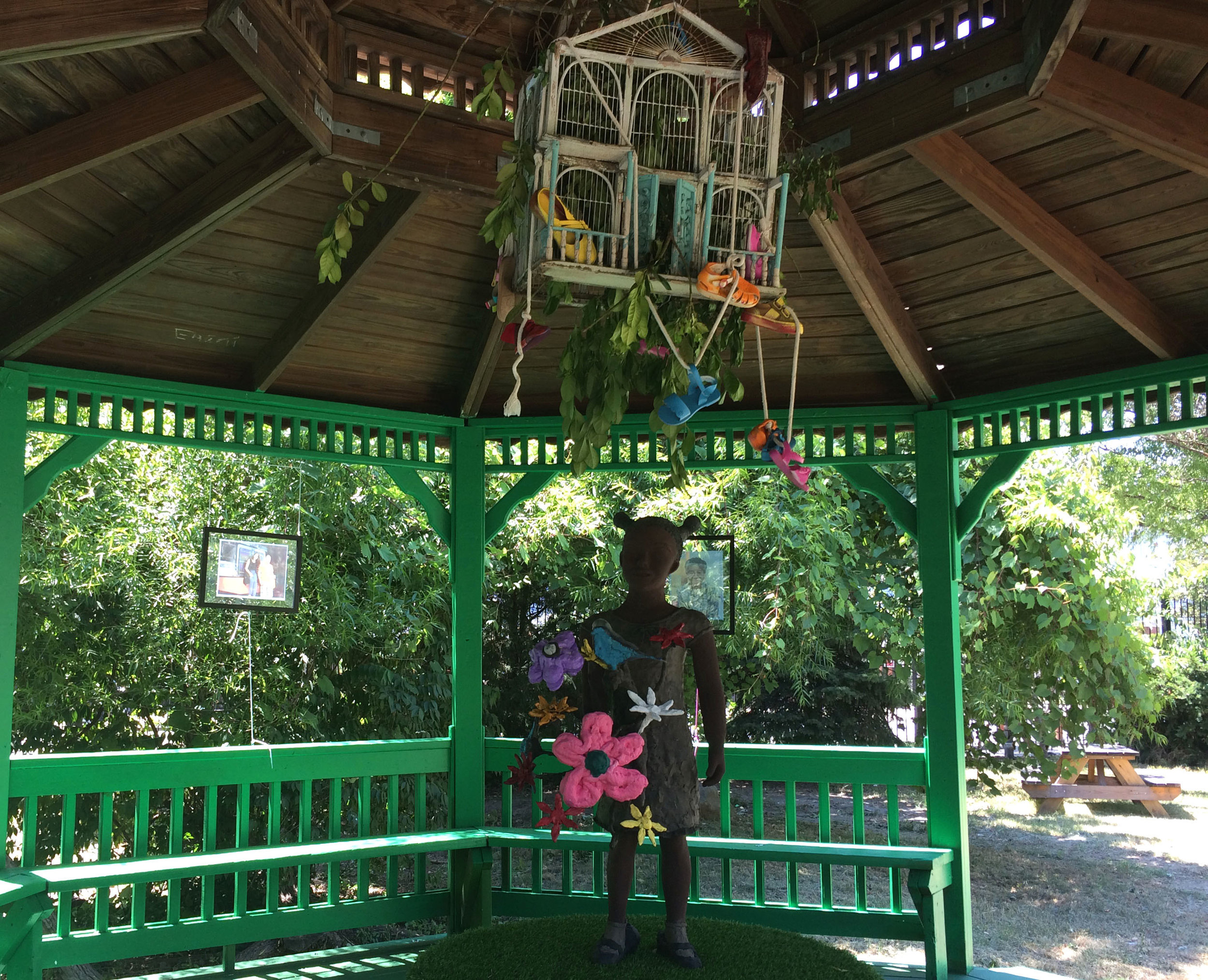 Similar to this exhibition, we can integrate our designs into a sheltered gazebo or other park structure.