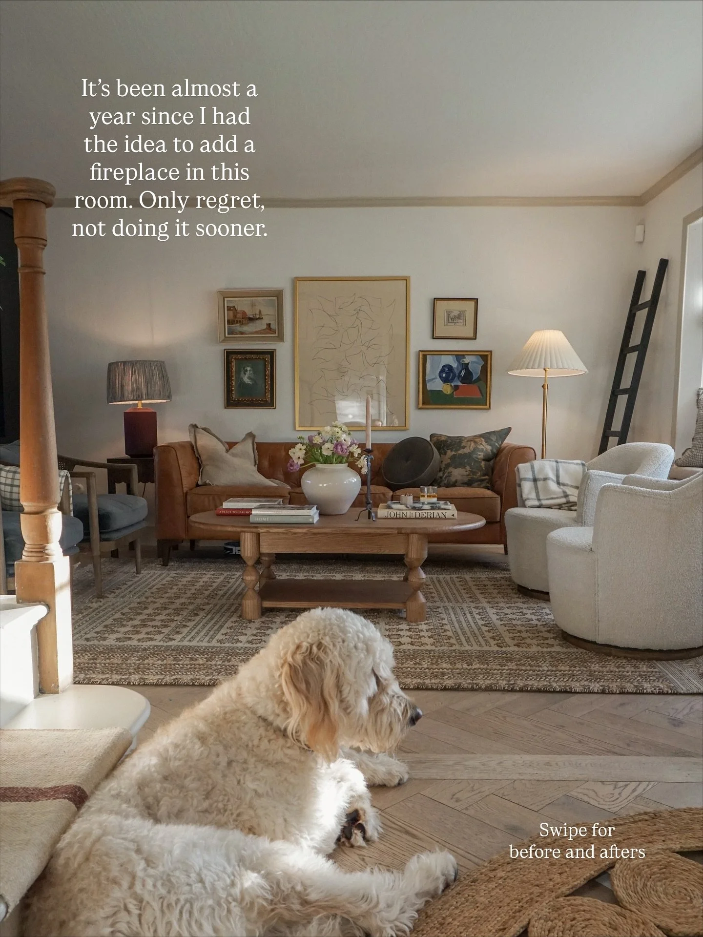 This is a case of &ldquo;it wasn&rsquo;t bad, but I knew it could be better.&rdquo; It took me 4 years living in this house to figure out what to do here. It was worth the wait, home takes time. 
Swipe to see the two versions of this room, love it bo