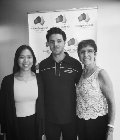 Matt Runnalls with Suicide Prevention Australia Manager Michelle Kwan & CEO Sue Murray