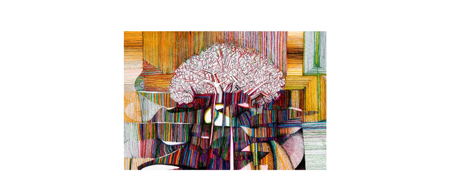 Ibrahim el Salahi, The Tree​​​​​​​, 2000-2002, colored ink 34 cm x 34 cm, collection of the artist.