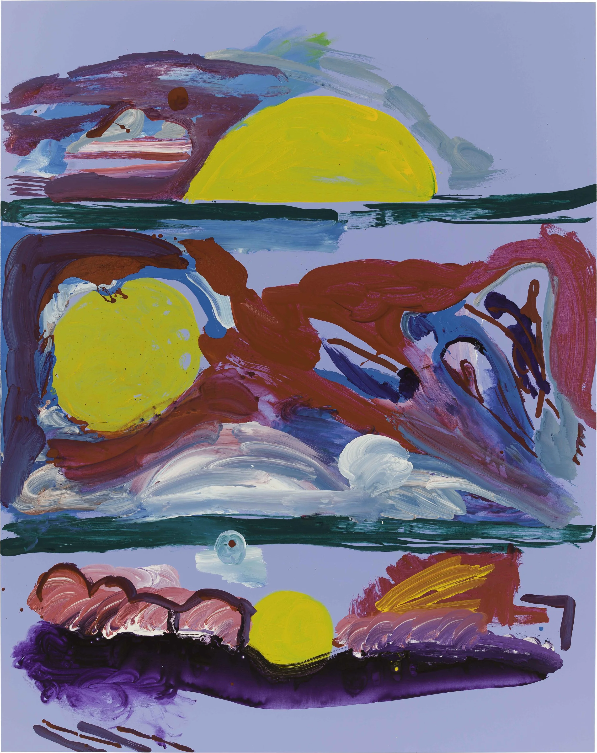 Drew Beattie and Ben Shepard Shelves with Swimmers and Flyers at Dawn 2015 acrylic on canvas 96 x 76 inches