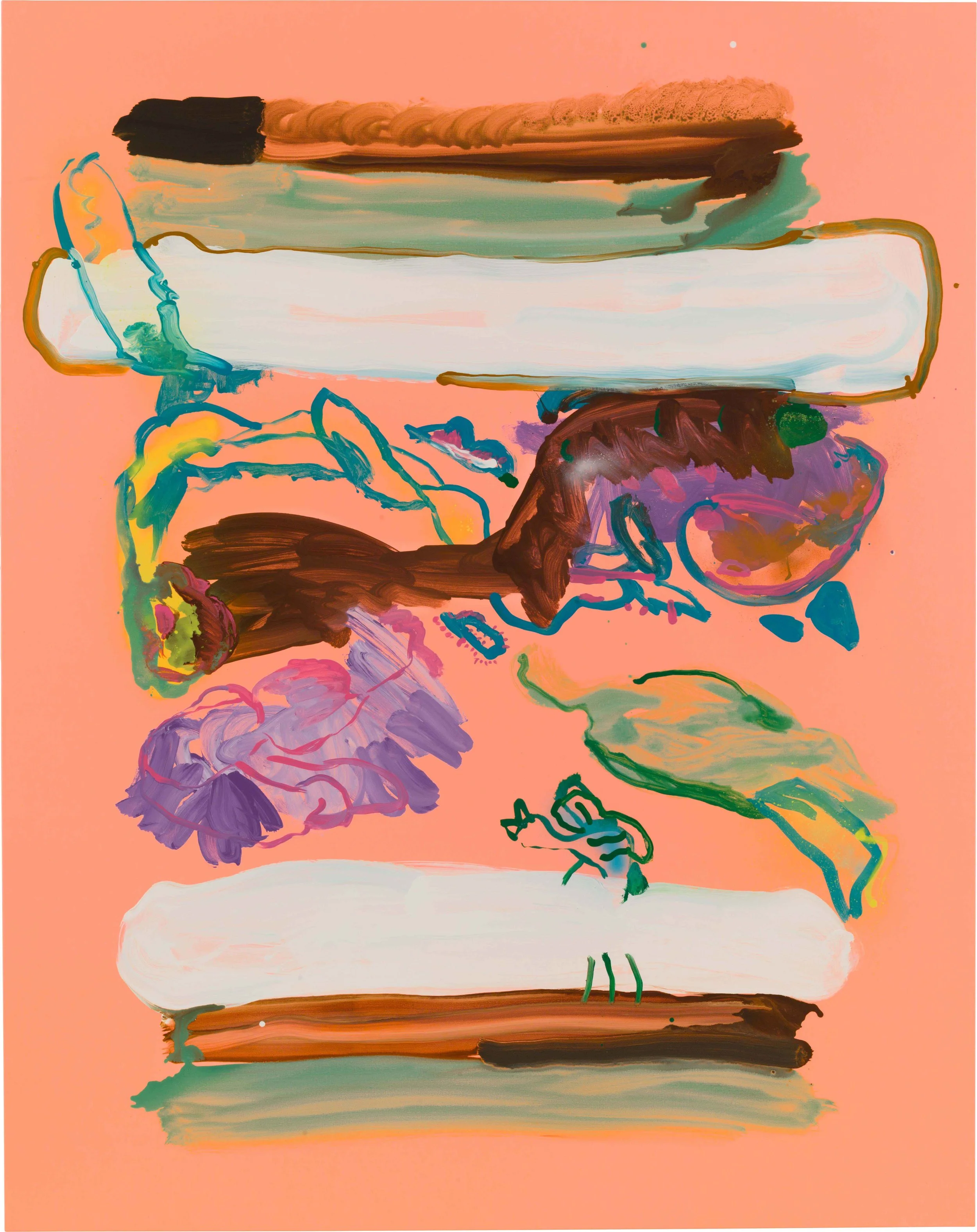 Drew Beattie and Ben Shepard Sandwich on Peach 2014 acrylic and spray paint on canvas 96 x 76 inches
