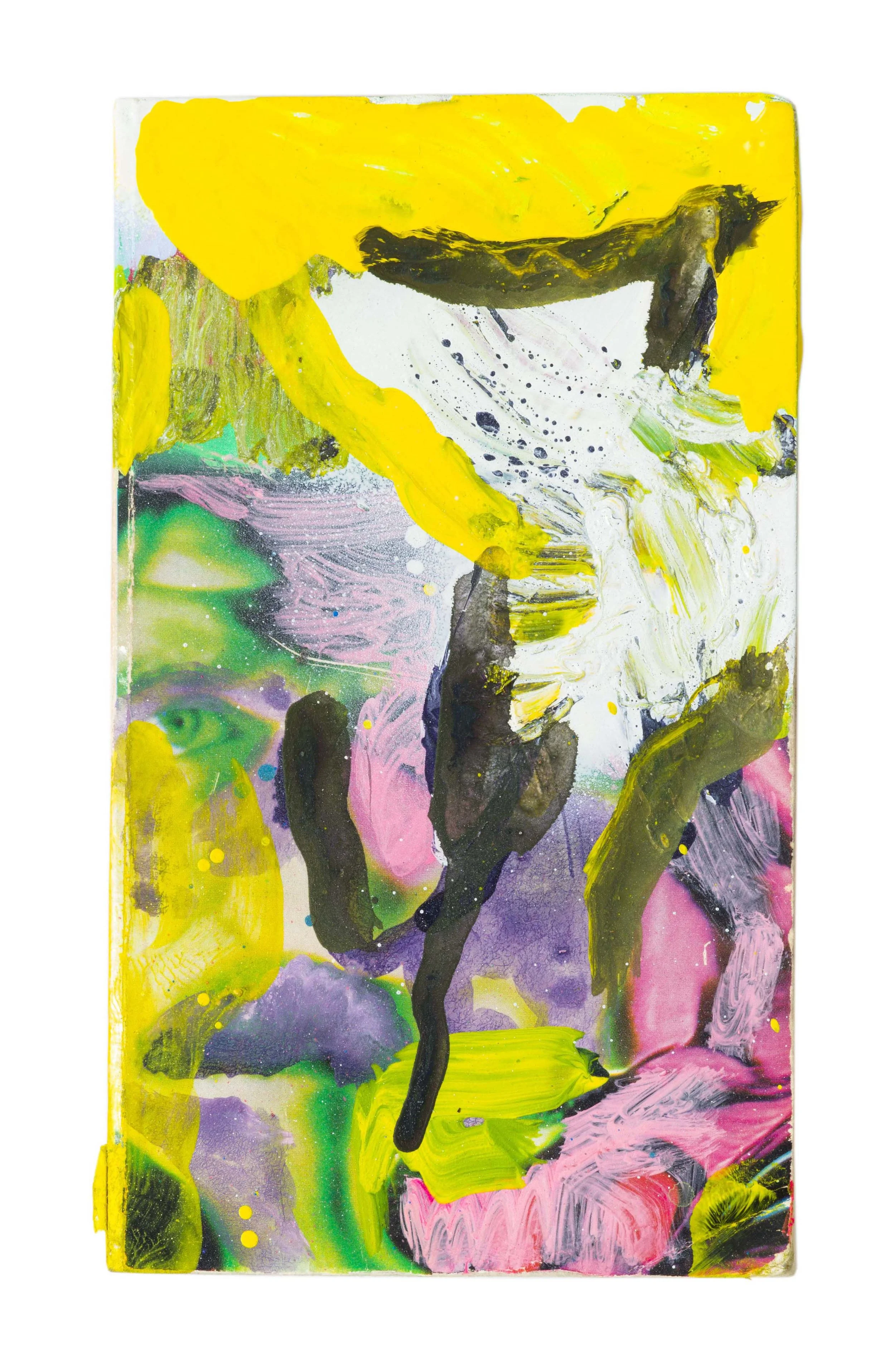 Drew Beattie and Ben Shepard The Theater of the Absurd acrylic and spray paint on used book 2016 7 ⅛ x 4 ⅛ inches