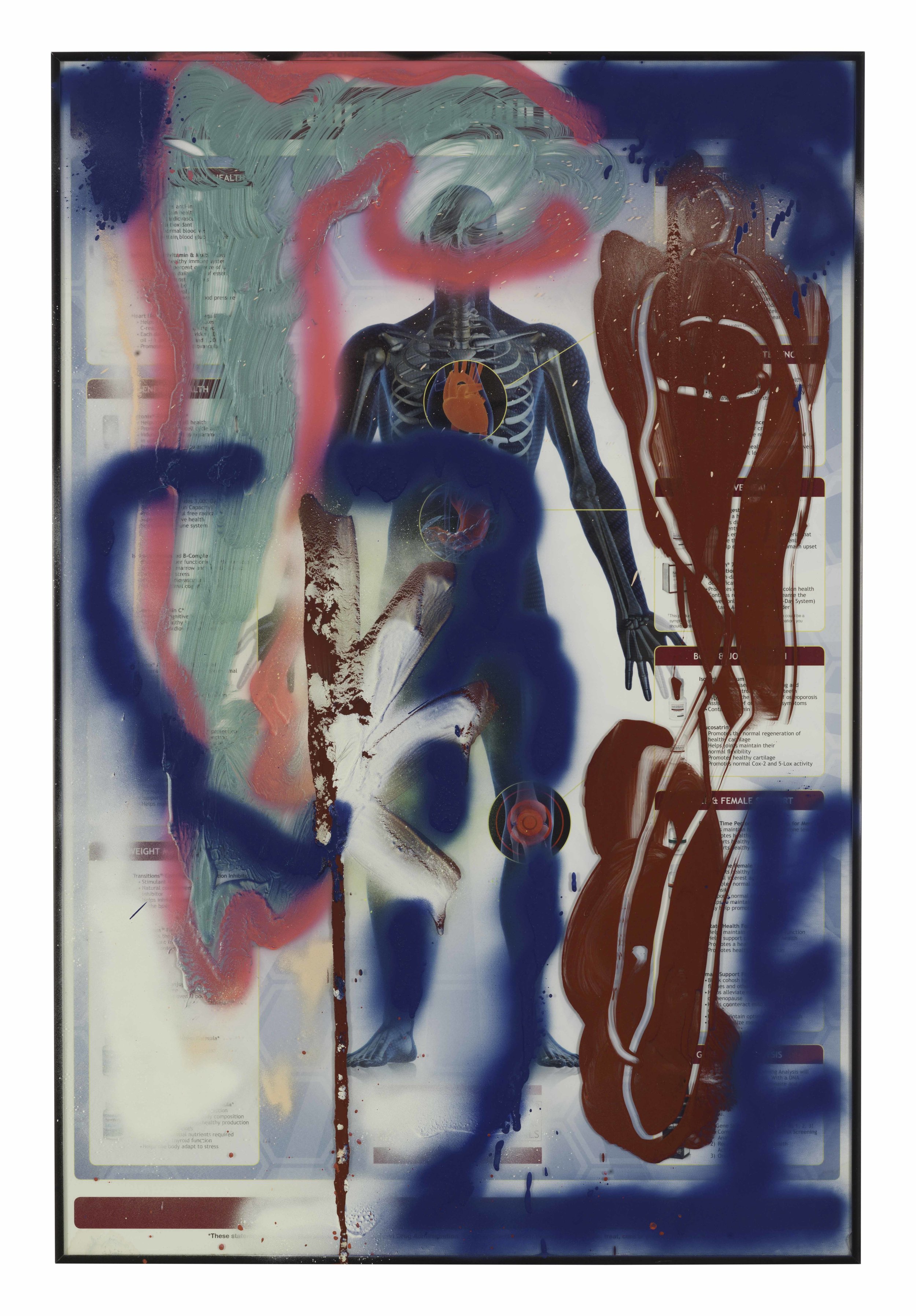  Drew Beattie and Ben Shepard  Anatomy in Red and Blue &nbsp; 2016 acrylic and spray paint on framed poster 36¼ x 24 inches 