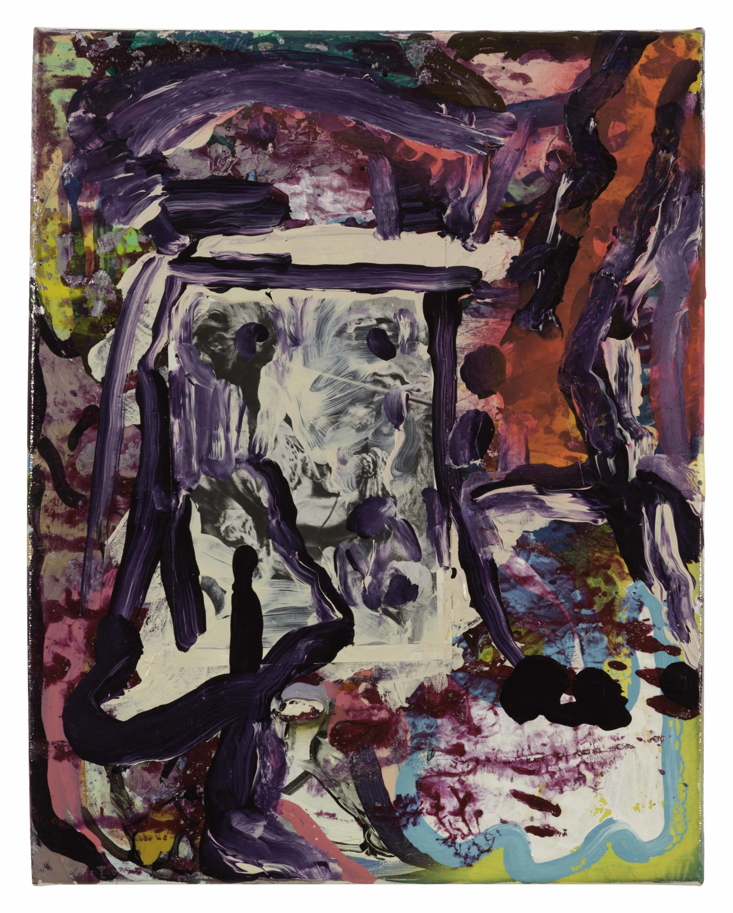 Drew Beattie and Ben Shepard Abstraction Using Rubens 2016 acrylic, spray paint, collage and candy on canvas 14 x 11 inches