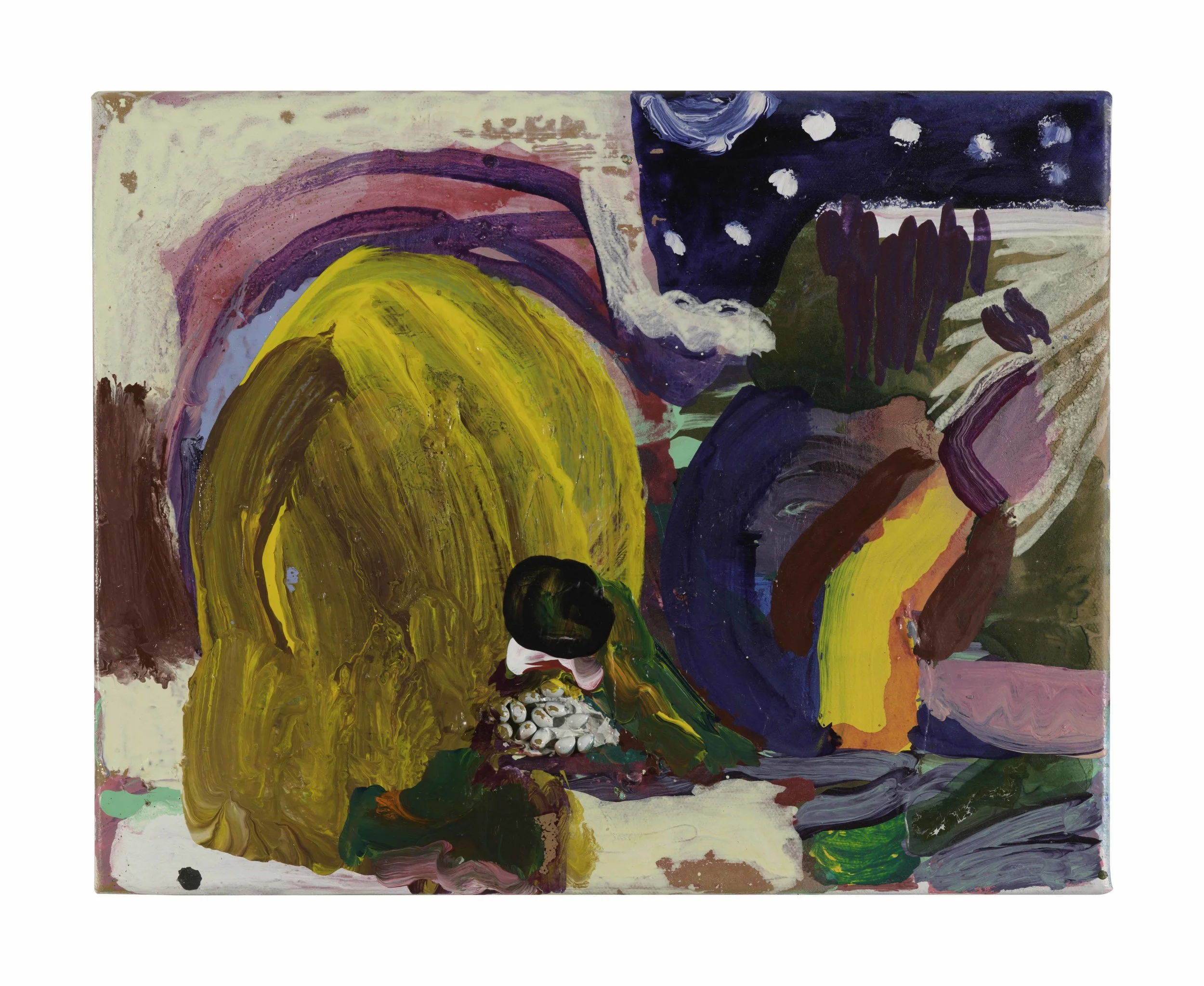Drew Beattie and Ben Shepard Farm Scene 2016 acrylic, spray paint and corn on canvas 11 x 14 inches