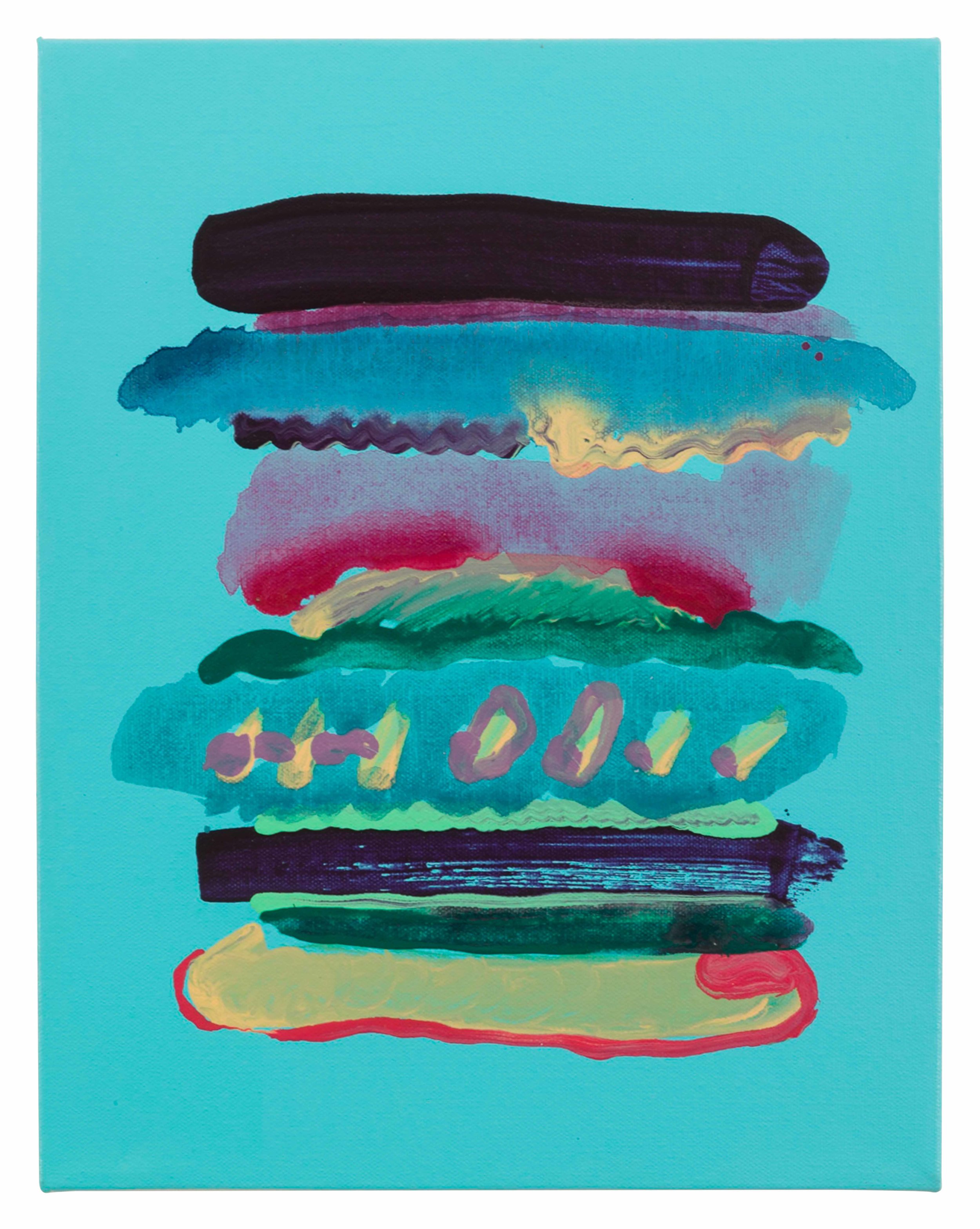  Drew Beattie and Ben Shepard  Small Sandwich on Warm Blue   2015 acrylic on canvas 14 x 11 inches 