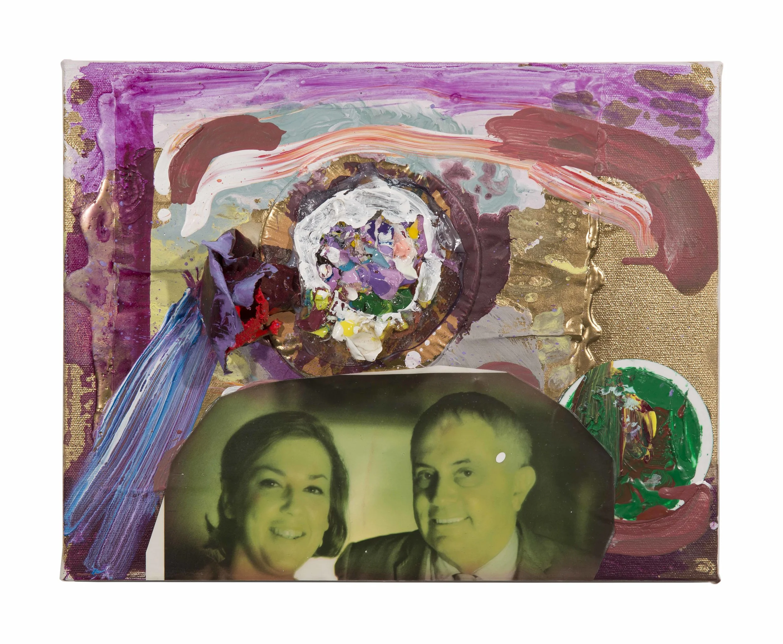 Drew Beattie Delayed Vacation 2014 acrylic, enamel and collage on canvas 11 x 14 inches