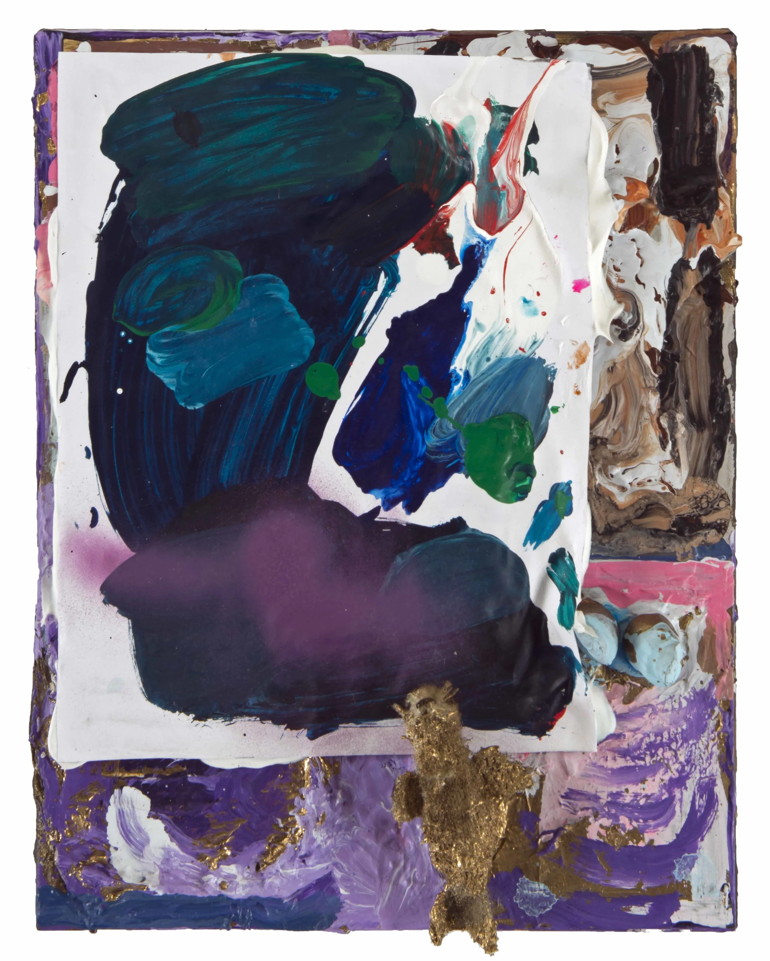 Drew Beattie Praise Muffin 2014 acrylic, paper, staples and stuffed animal on canvas 14 x 11 inches