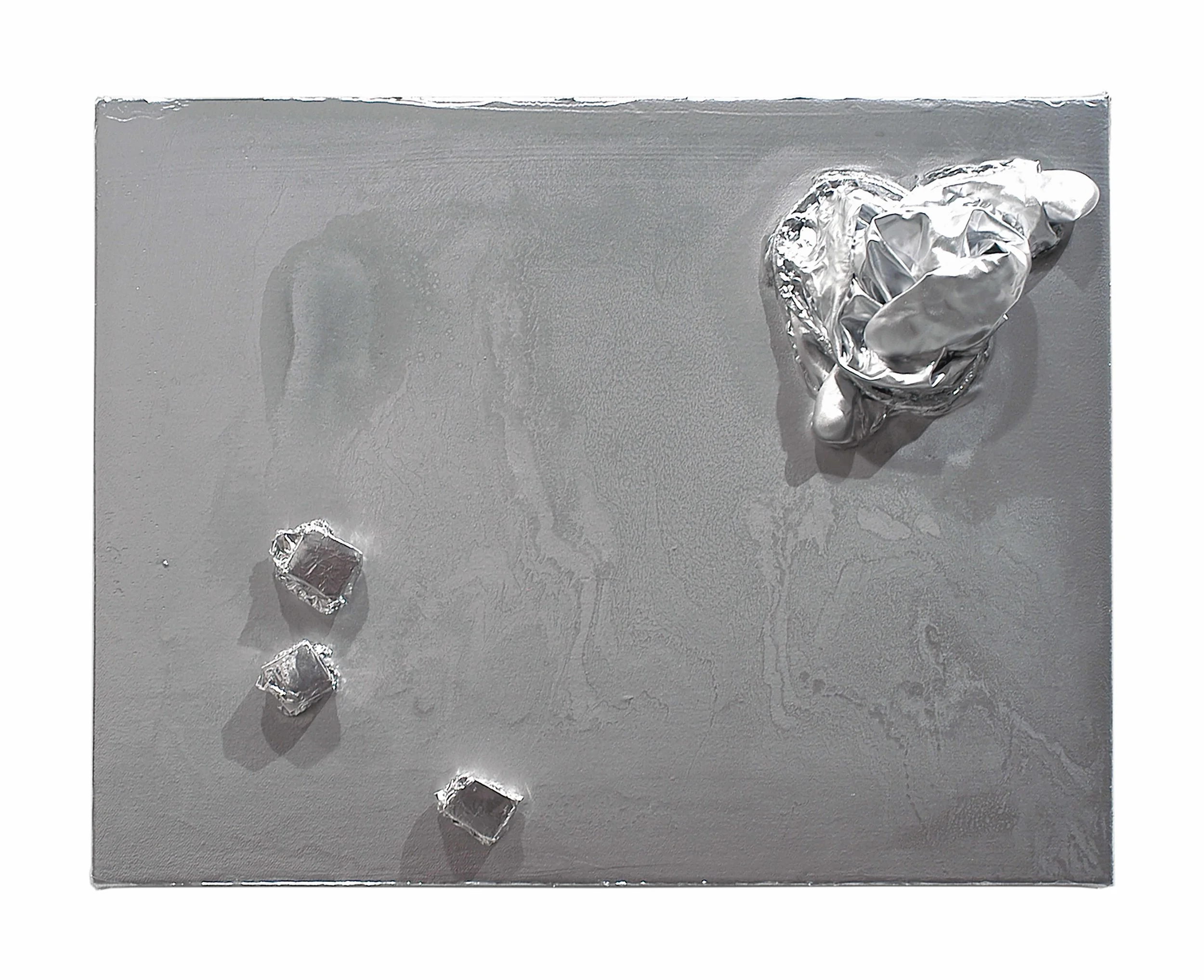 Drew Beattie Shiny Bits 2005 enamel, acrylic, foil, foam core and rubber on canvas 14 x 11 inches