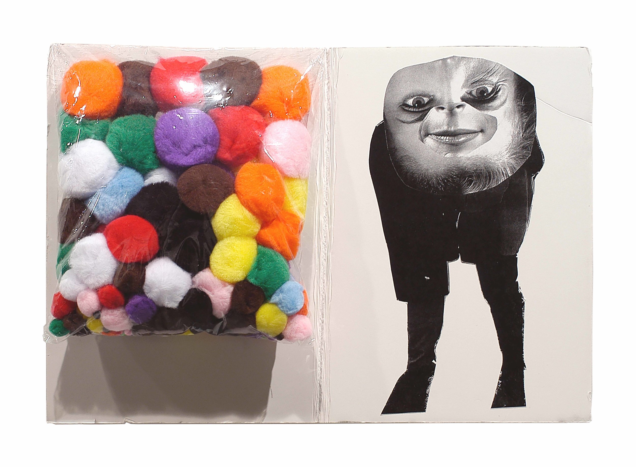  Drew Beattie  Spots &nbsp; 2005 collage, plastic and puff balls on foam core on canvas&nbsp; 12½ x 17¾ inches 