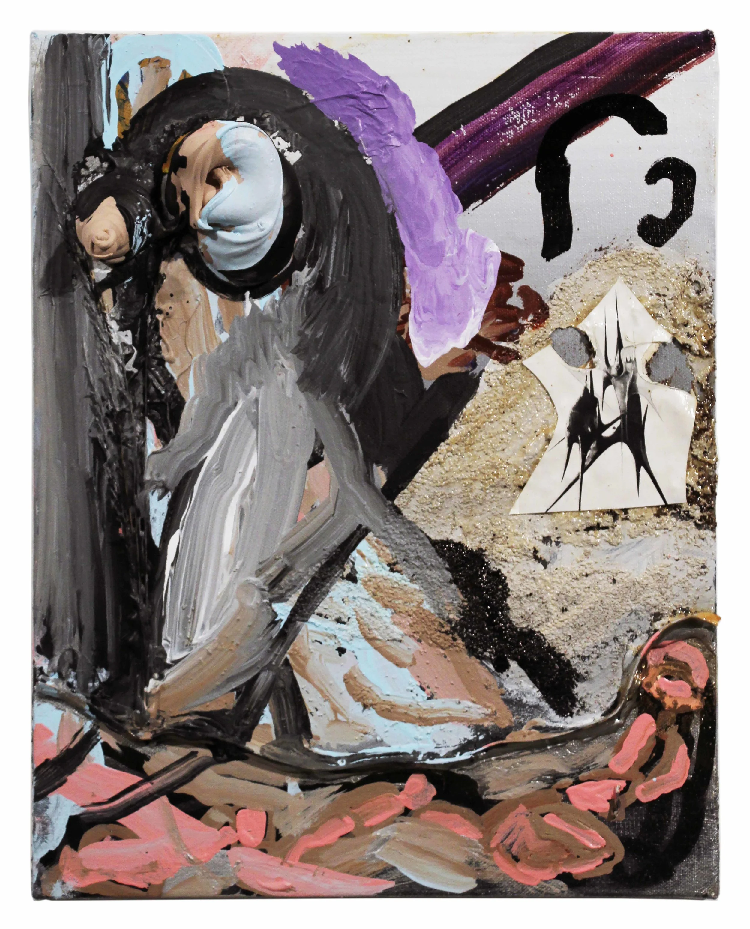 Drew Beattie St. George and the Dragon 2013 acrylic, sand, bondo, permanent marker and collage on canvas 14 x 11 inches