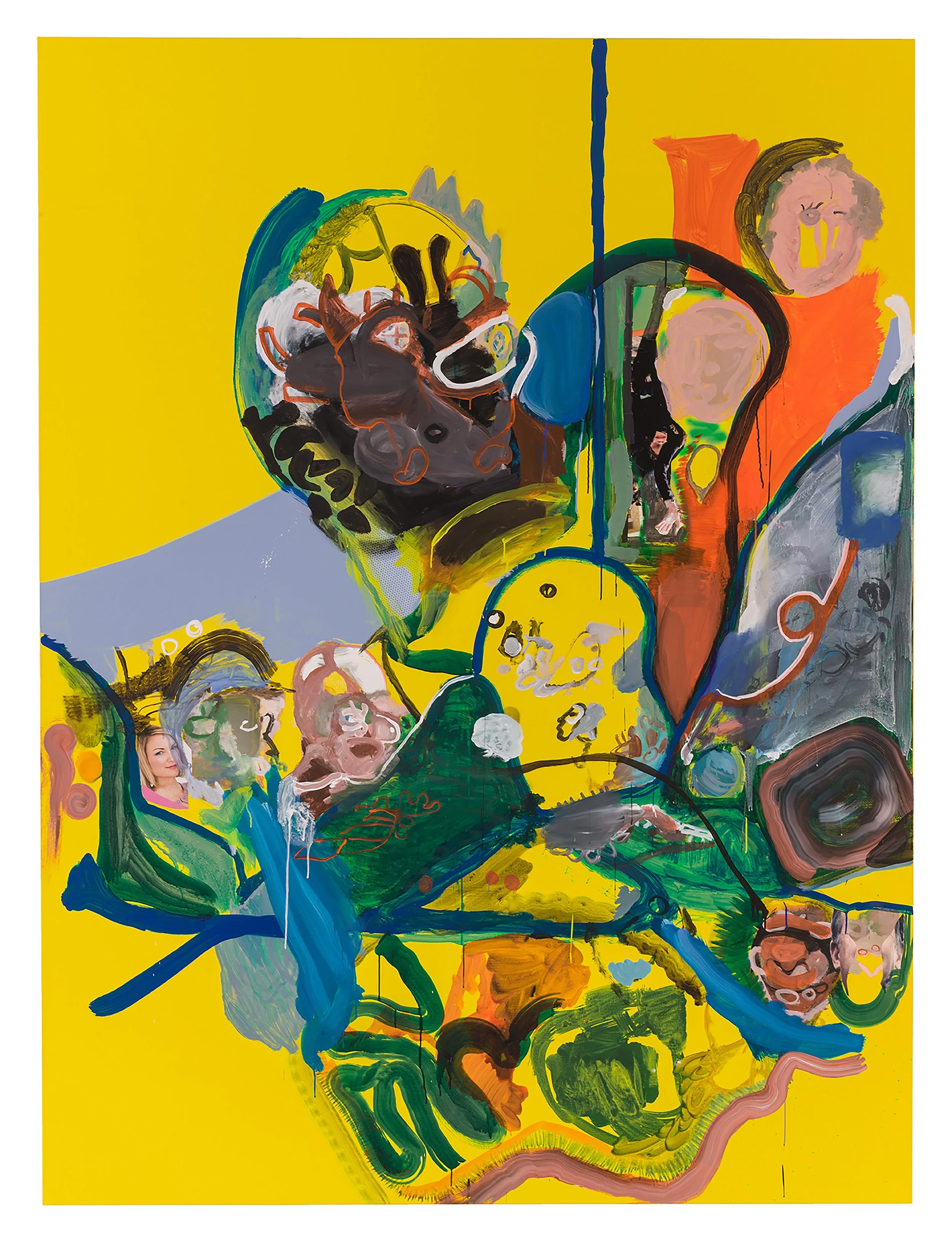Drew Beattie Fruit in the Morning 2010 acrylic and collage on canvas 120 x 90 inches