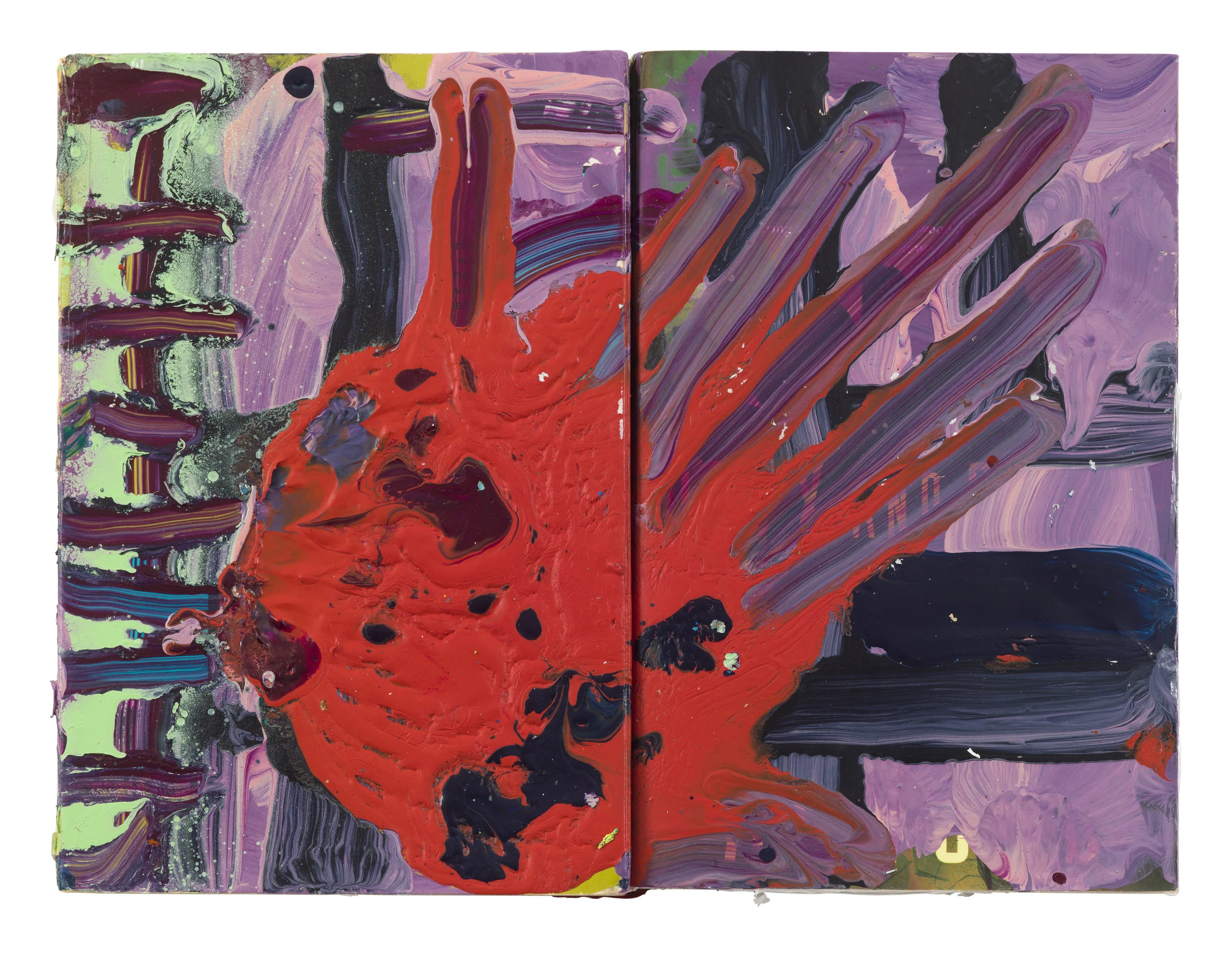 Drew Beattie and Ben Shepard The Autobiography of an Idea / Onyx and Crake 2018 acrylic on used books 8 x 10 5/8 inches
