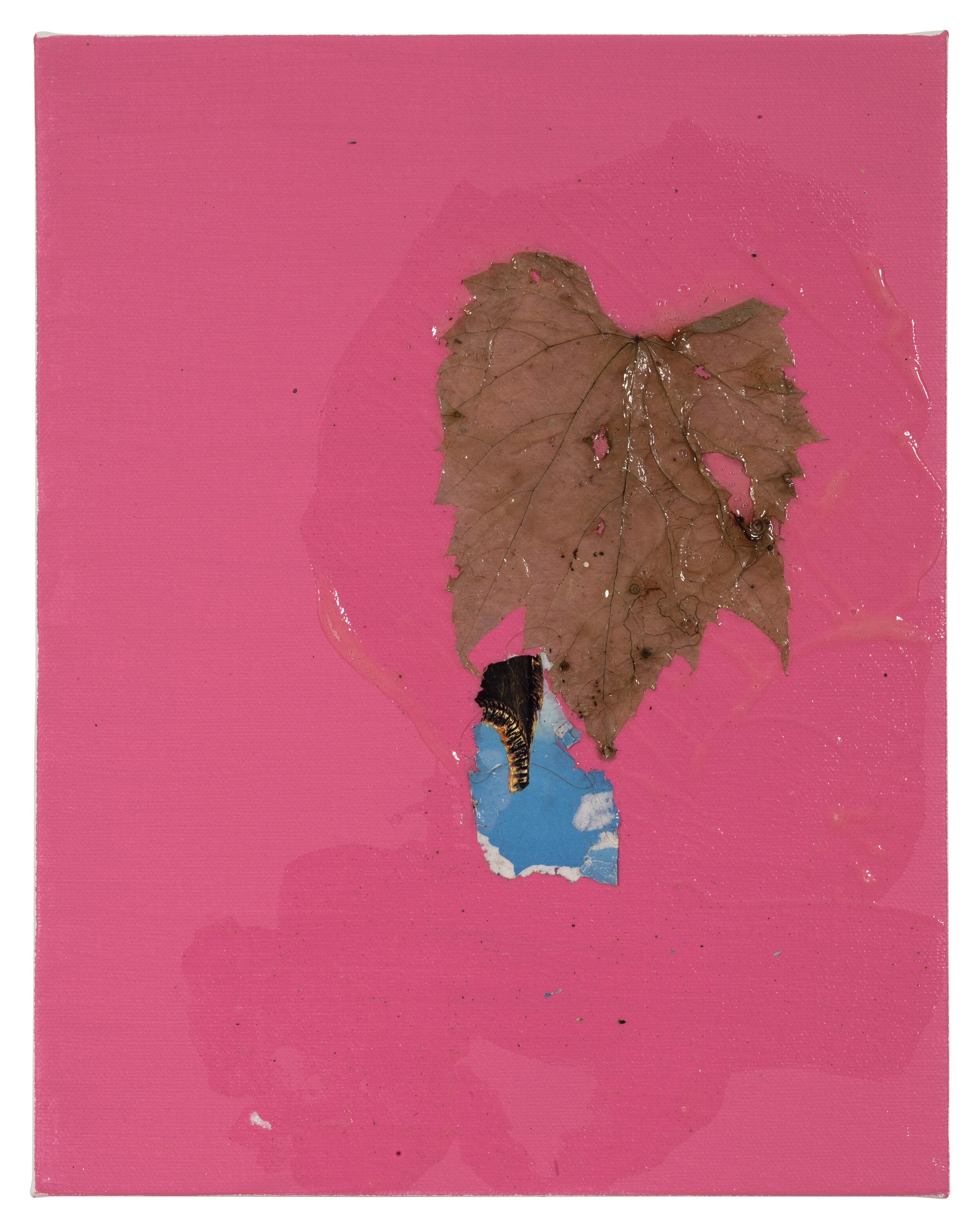 Drew Beattie  Leafman   2019 acrylic, leaf and collage on canvas 14 x 11 inches 