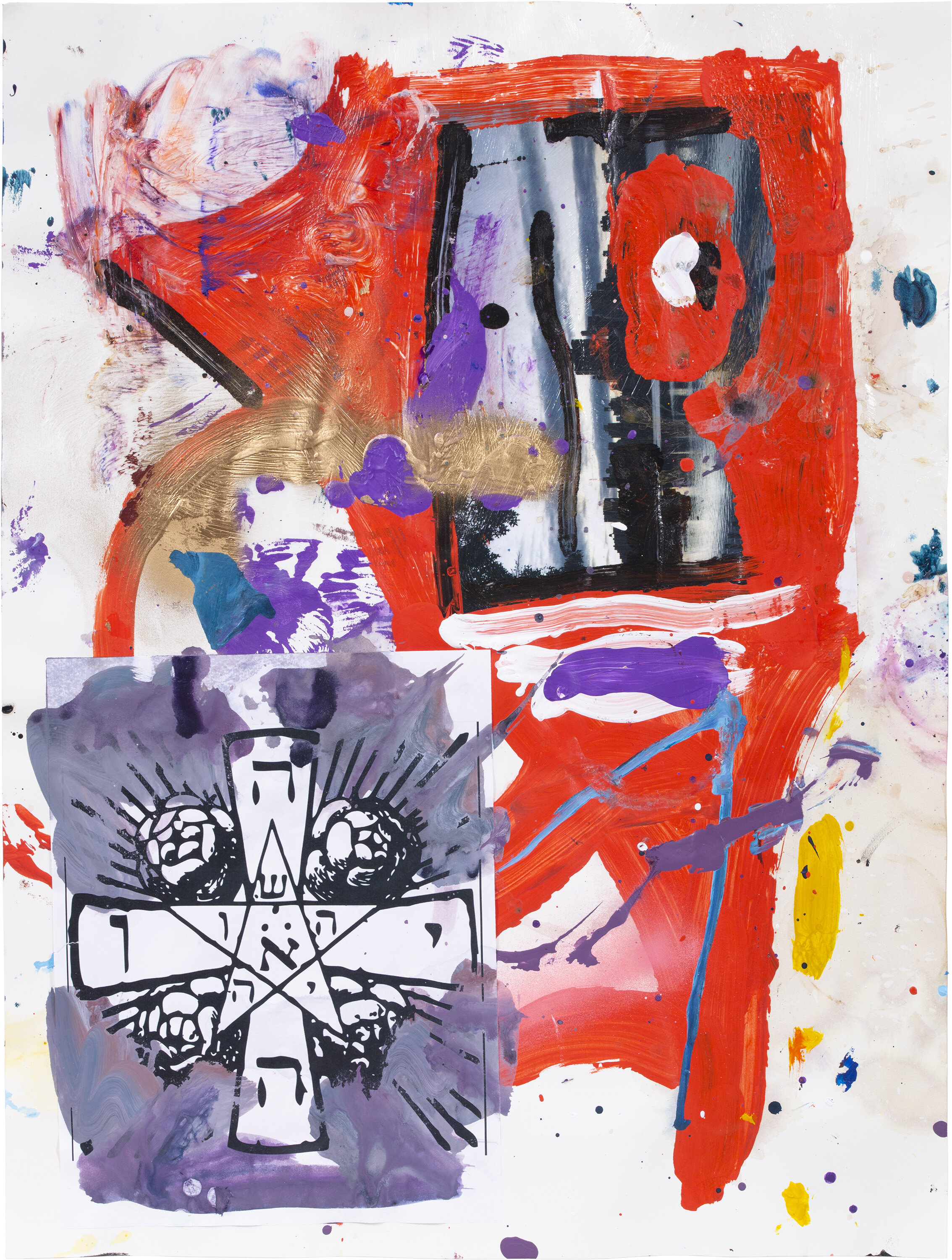  Drew Beattie and Ben Shepard   DBBS-DRW-2019-041   2019 acrylic, spray paint and collage on paper  24 x 18 inches 