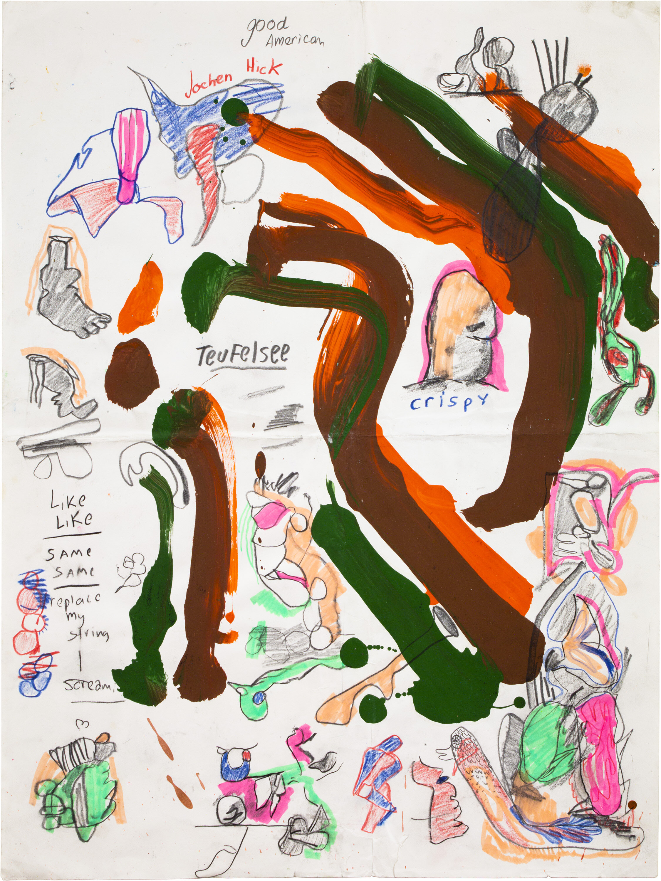  Drew Beattie and Ben Shepard   DBBS-DRW-2019-192   2019 acrylic, marker, crayon and pencil on paper  24 x 18 inches 