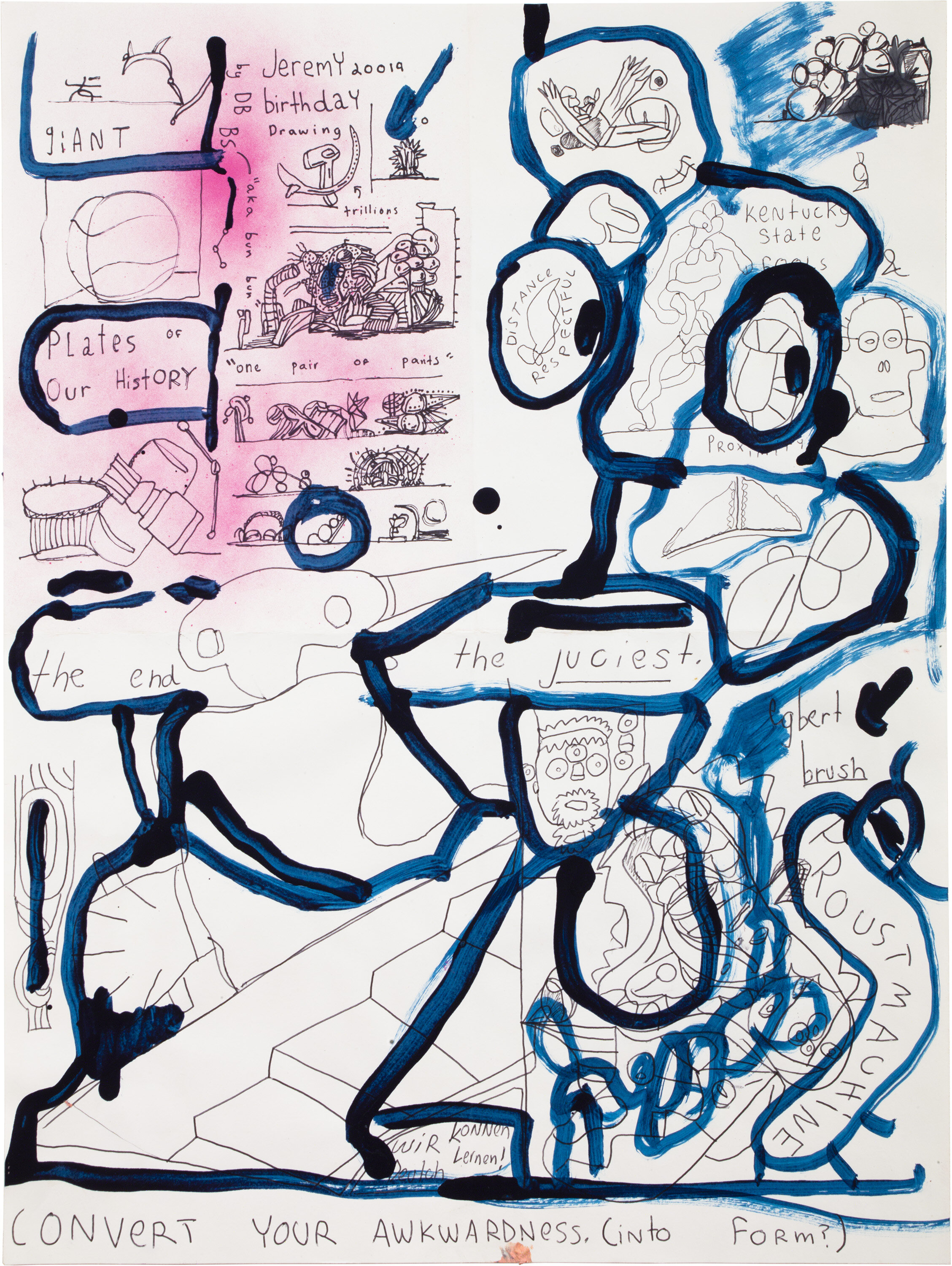  Drew Beattie and Ben Shepard   DBBS-DRW-2019-197   2019 acrylic, spray paint, marker and ballpoint on paper  24 x 18 inches 