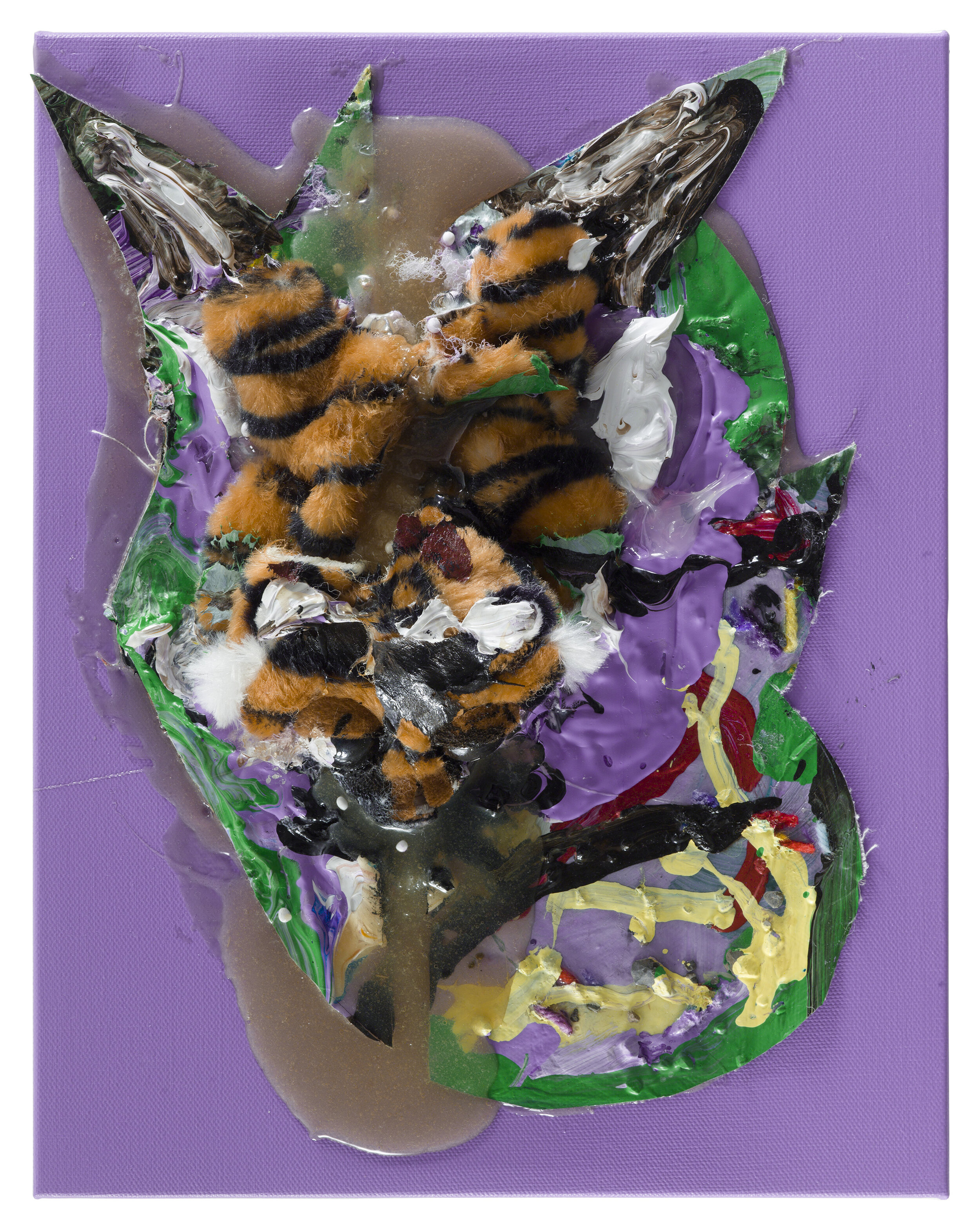  Drew Beattie  Isn’tness   2018 acrylic, cut canvas, stuffed animal and epoxy on canvas 14 x 11 inches 
