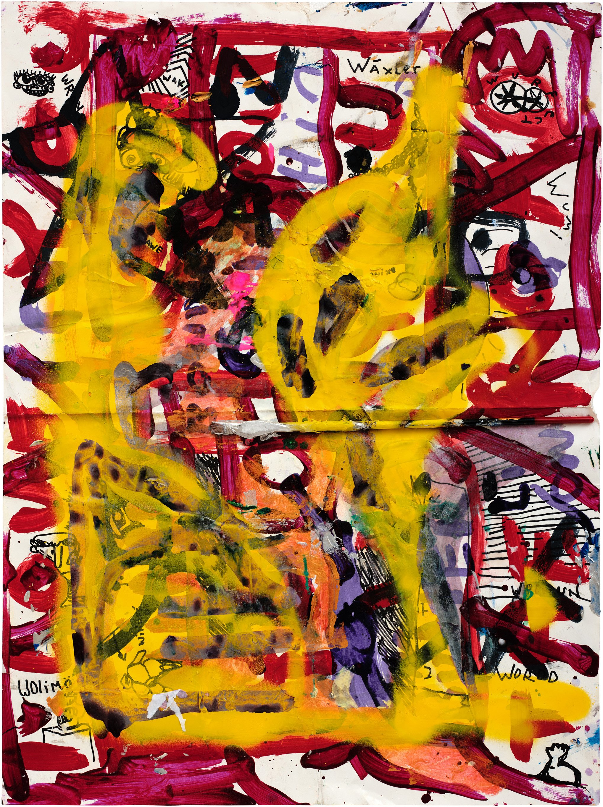  Drew Beattie and Ben Shepard  DBBS-DRW-2019-282   2019 acrylic, spray paint, marker and brush on paper 24 x 18 inches 