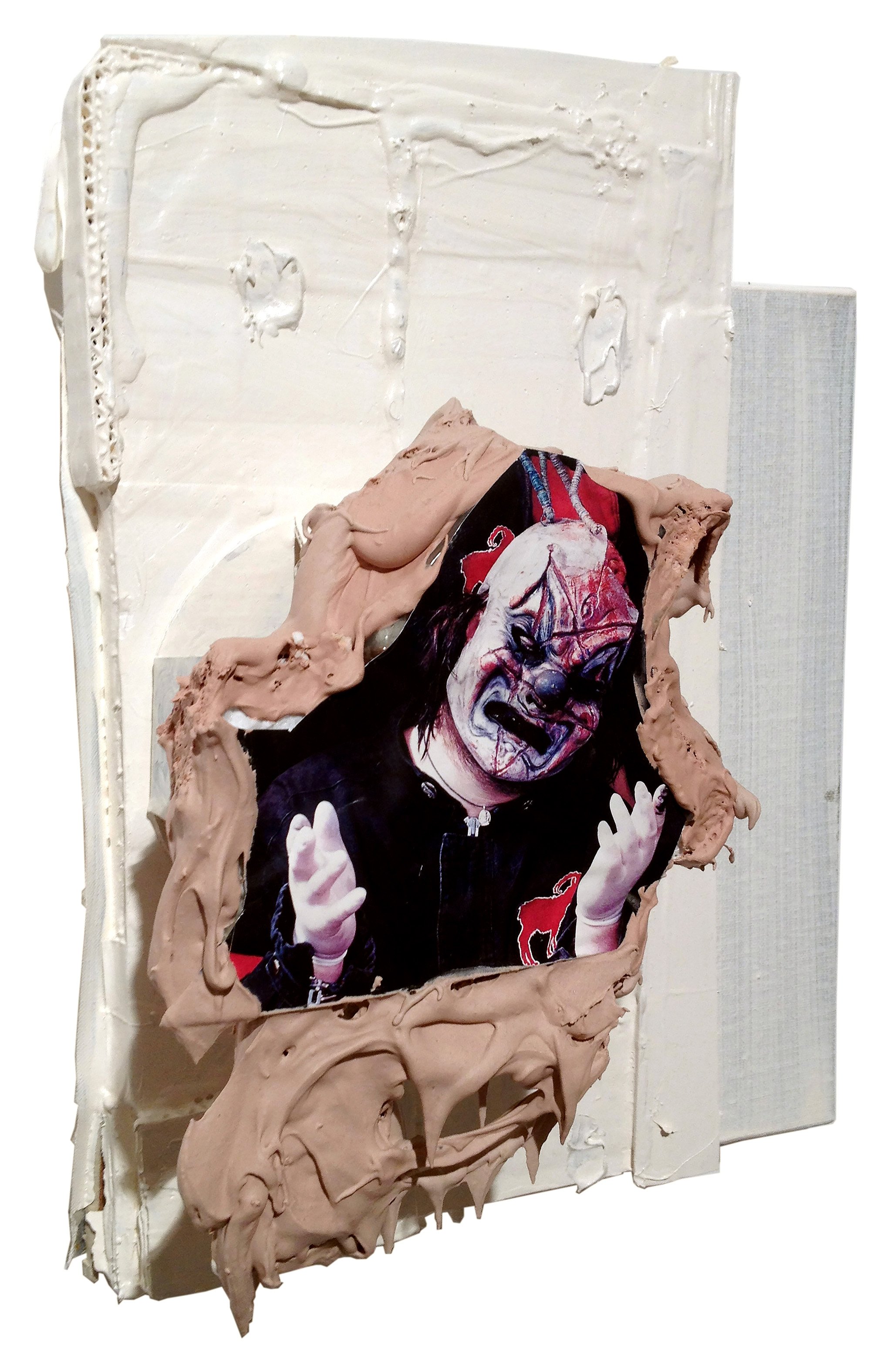  Drew Beattie  Misery   2009 acrylic, bondo and collage on canvas 17 x 12 inches 