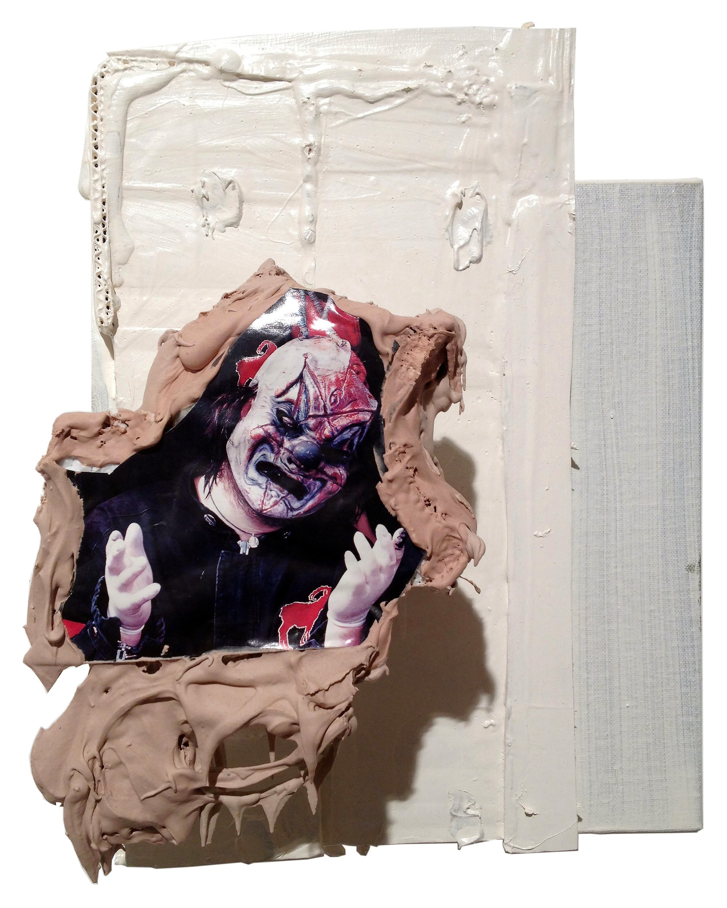  Drew Beattie  Misery   2009 acrylic, bondo and collage on canvas 17 x 12 inches 