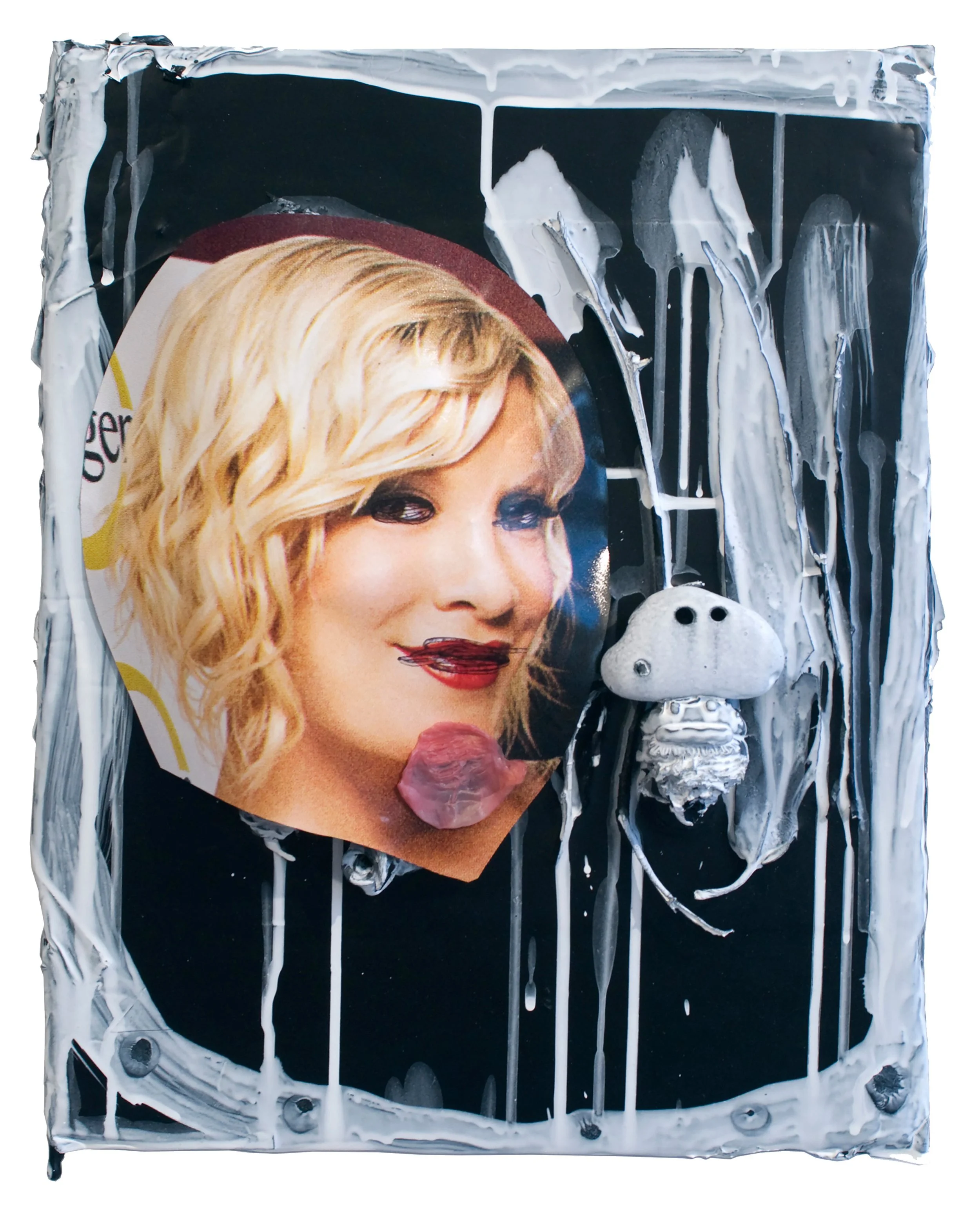  Drew Beattie  Ger &nbsp; 2008 acrylic, enamel, ballpoint, chewing gum, twigs, leaves, stone, and collage on foam core 15 x 12 1/2 inches 