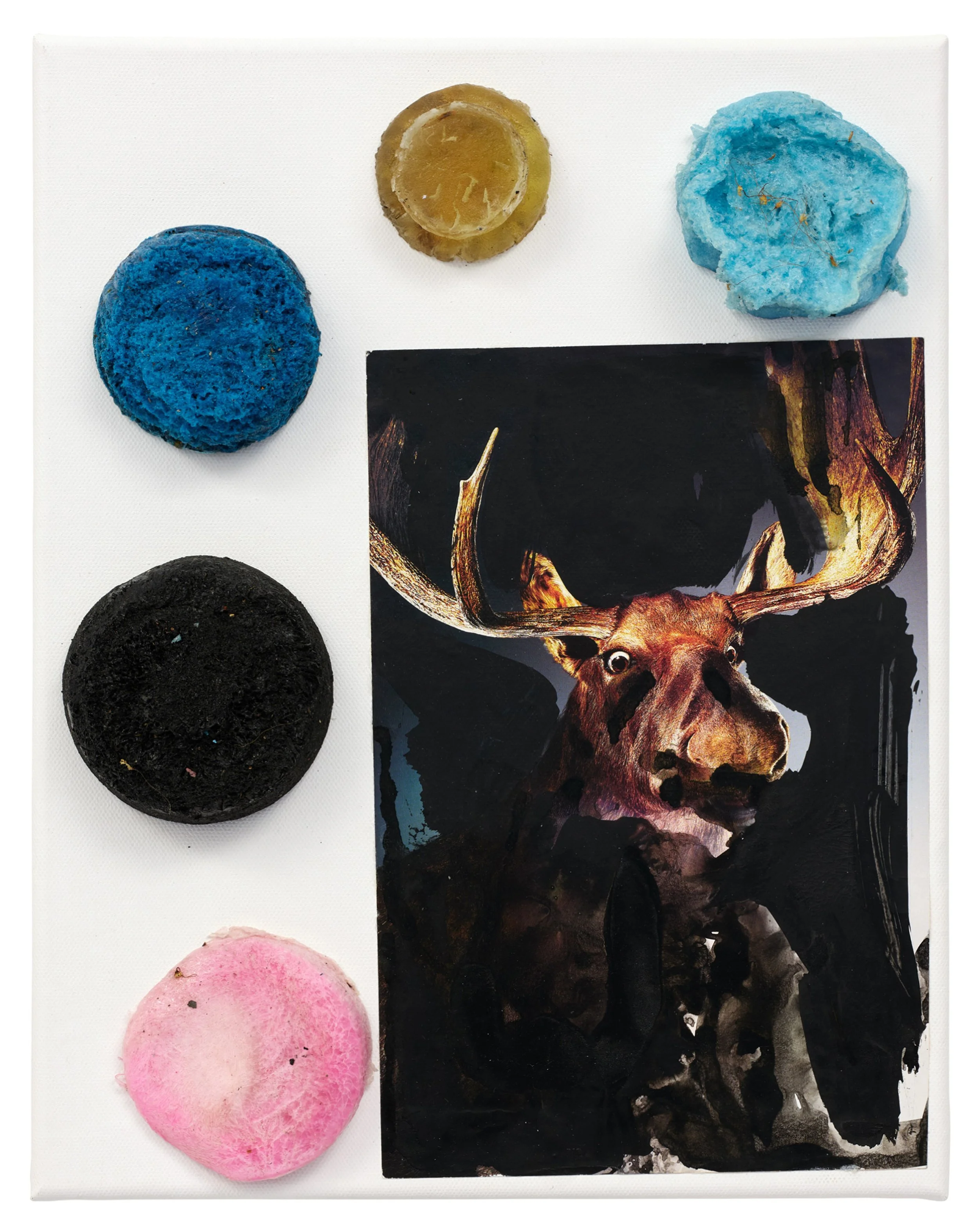  Drew Beattie  Arc Over Moose   2023 acrylic and collage on canvas 14 x 11 inches 