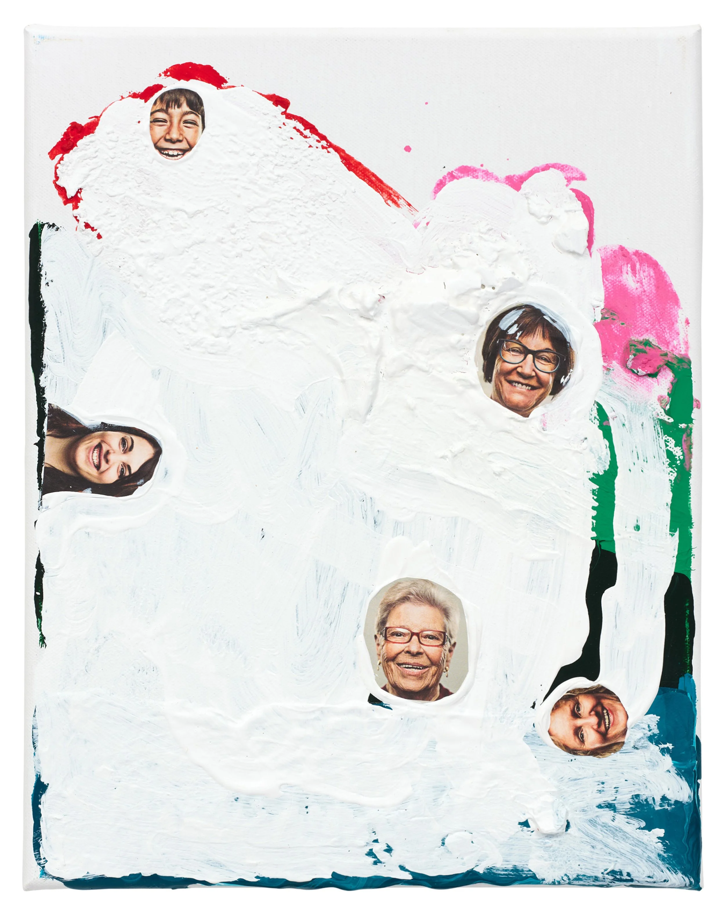  Drew Beattie  Smiles on White  2023 acrylic and collage on canvas 14 x 11 inches 