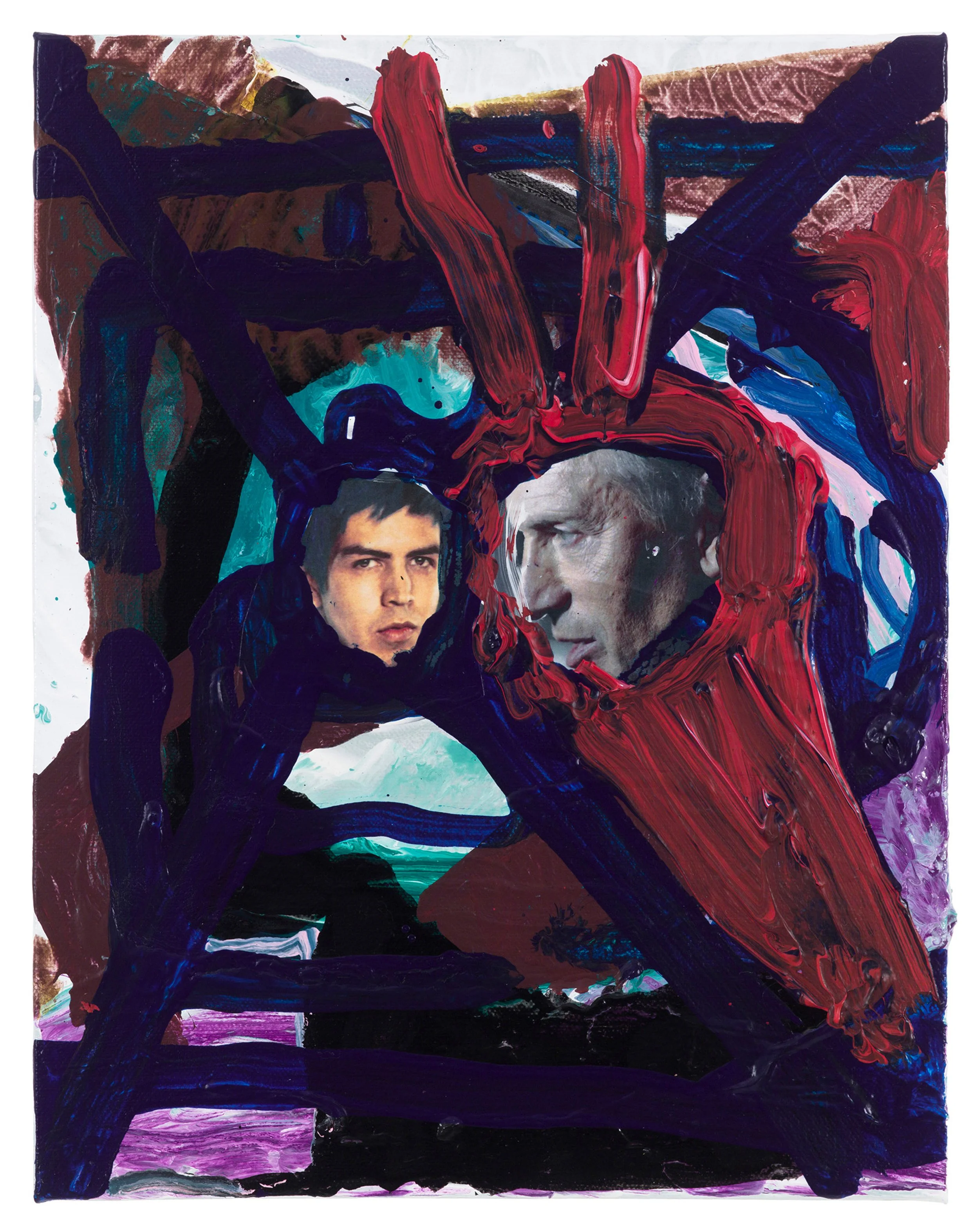  Drew Beattie and Ben Shepard  Cousin Cricket   2019 acrylic and collage on canvas 14 x 11 inches 