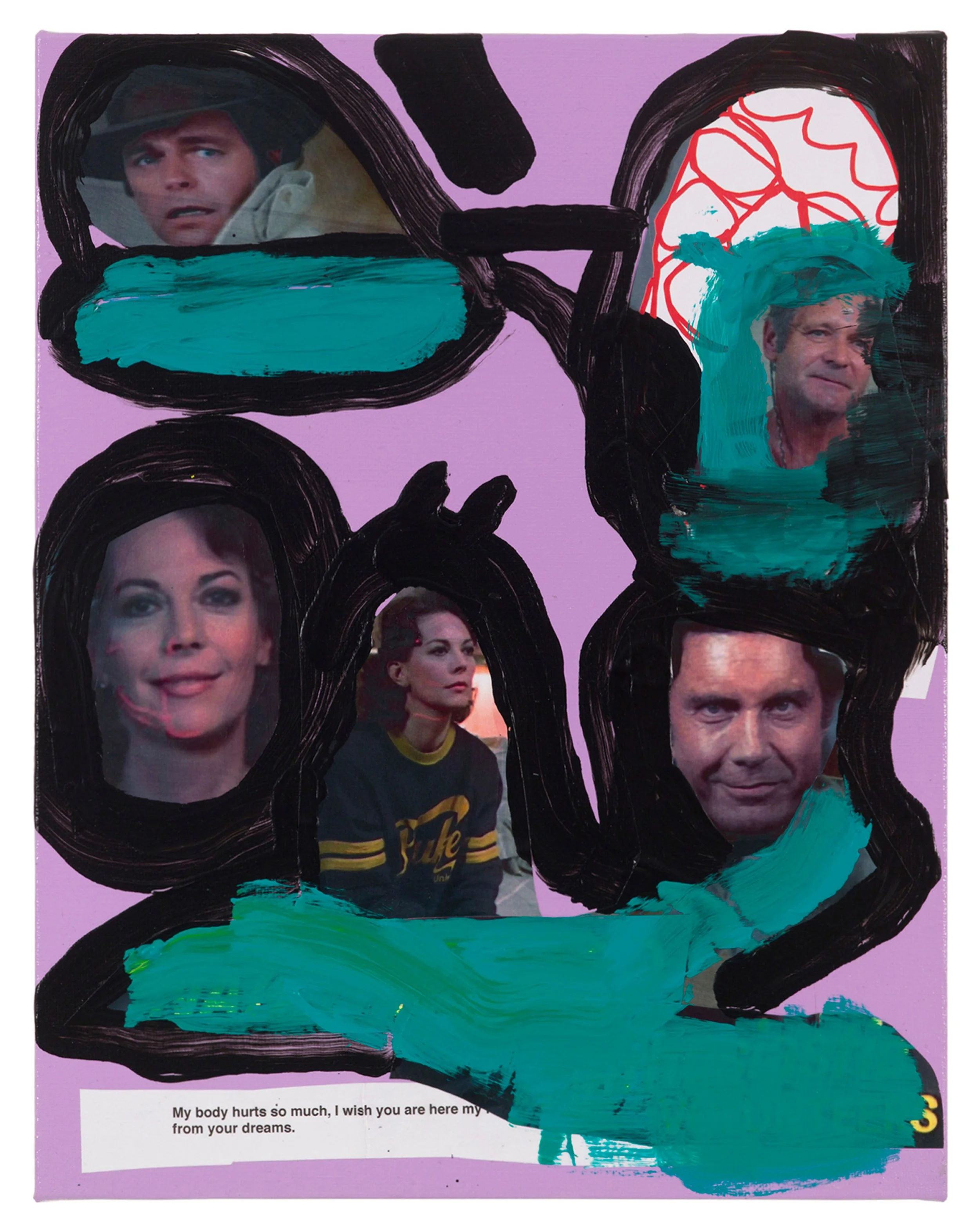  Drew Beattie and Ben Shepard  Dead Natalie   2019 acrylic and collage on canvas 14 x 11 inches 
