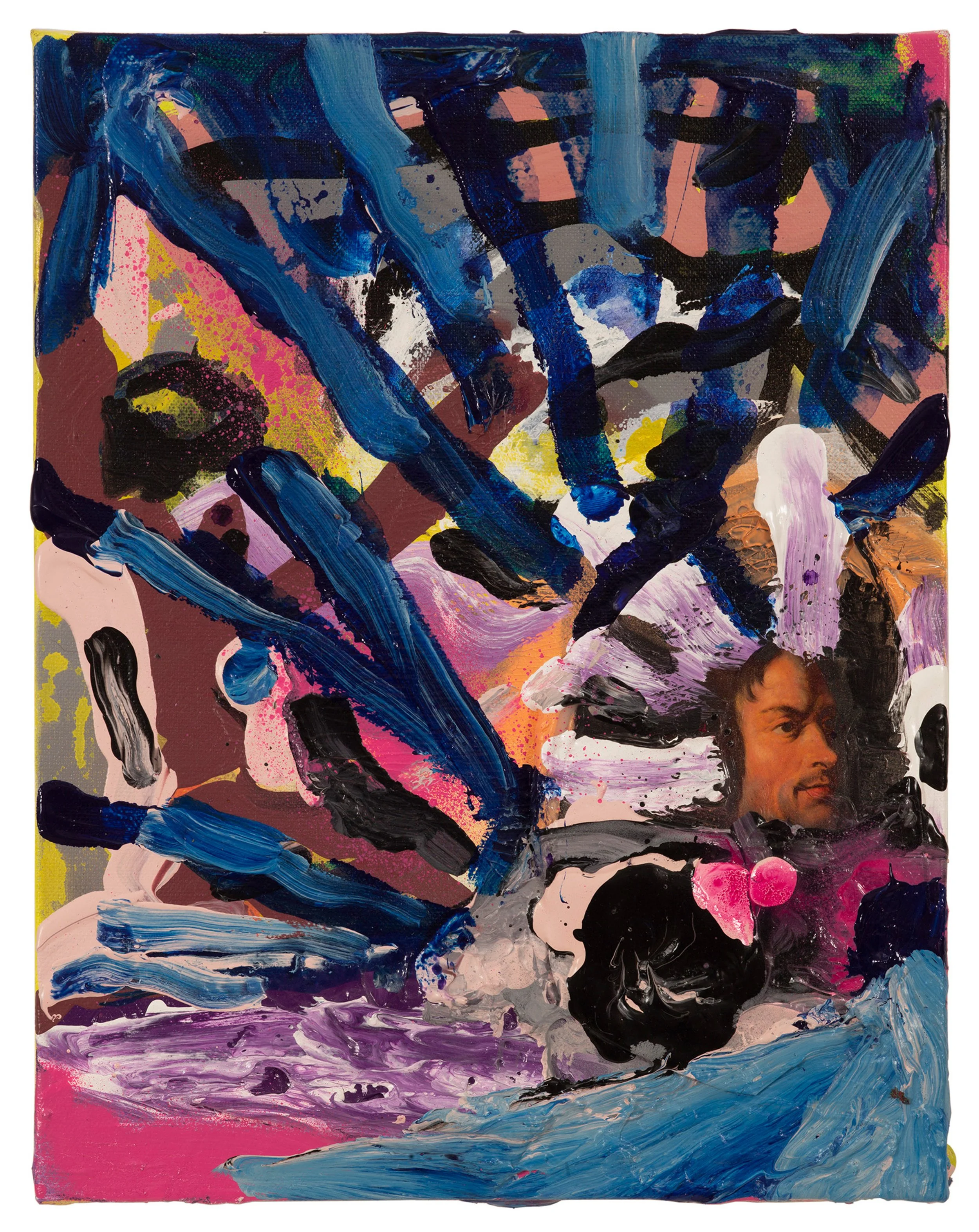  Drew Beattie and Ben Shepard  Lorenzo Ashore   2019 acrylic, spray paint and collage on canvas 14 x 11 inches 