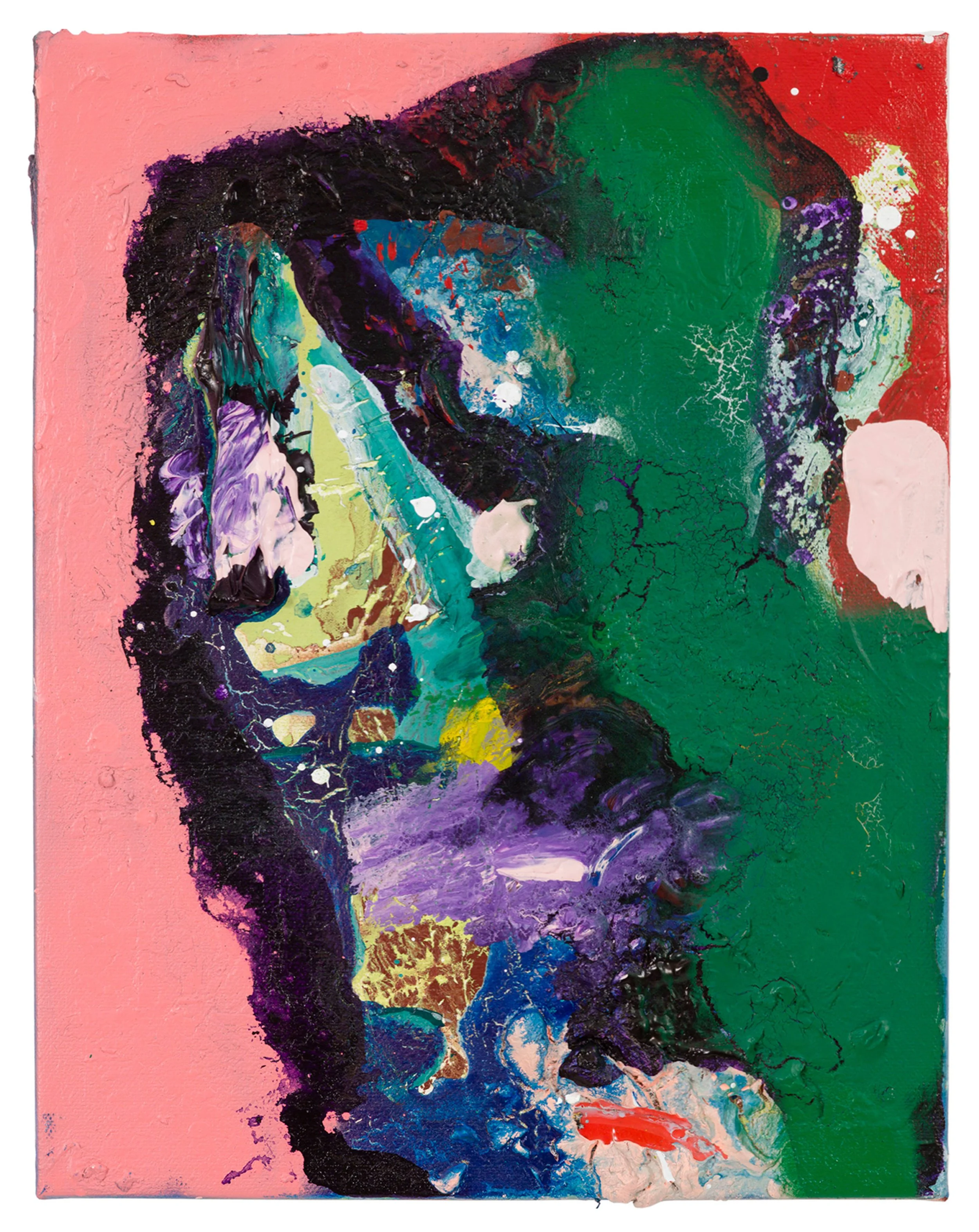  Drew Beattie and Ben Shepard  The Beggar   2019 acrylic, spray paint and collage on canvas 14 x 11 inches 