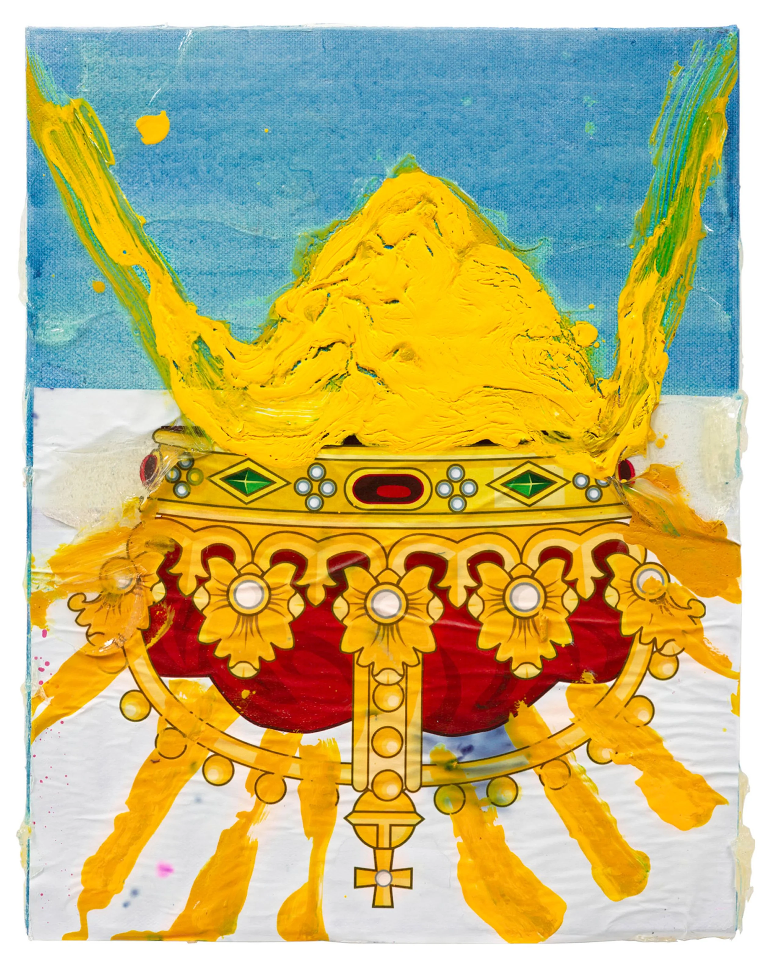  Drew Beattie and Ben Shepard  Spider Crown   2019 acrylic and collage on canvas 14 x 11 inches 
