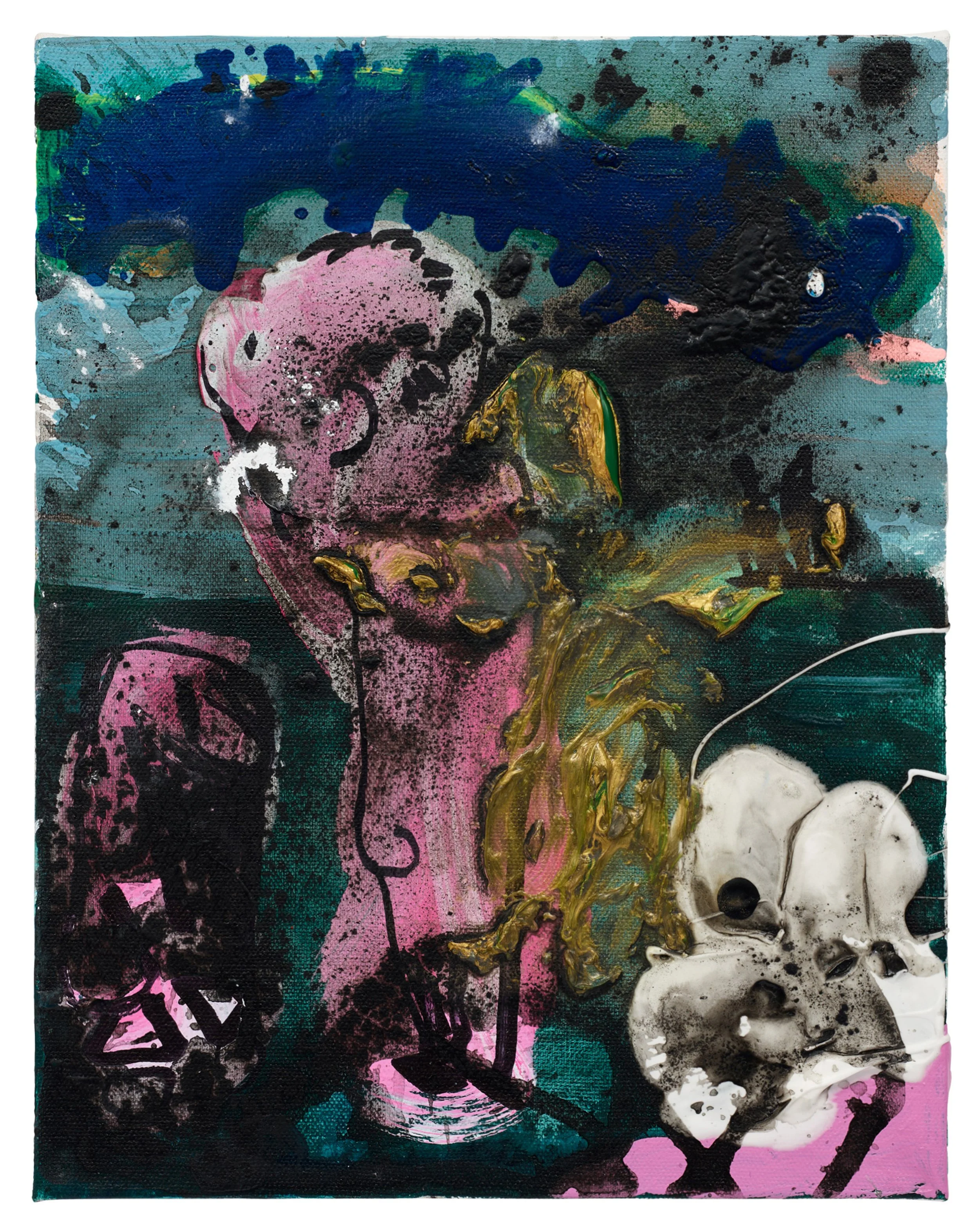  Drew Beattie and Ben Shepard  Gathering Storm   2024 acrylic and spray paint on canvas 14 x 11 inches 