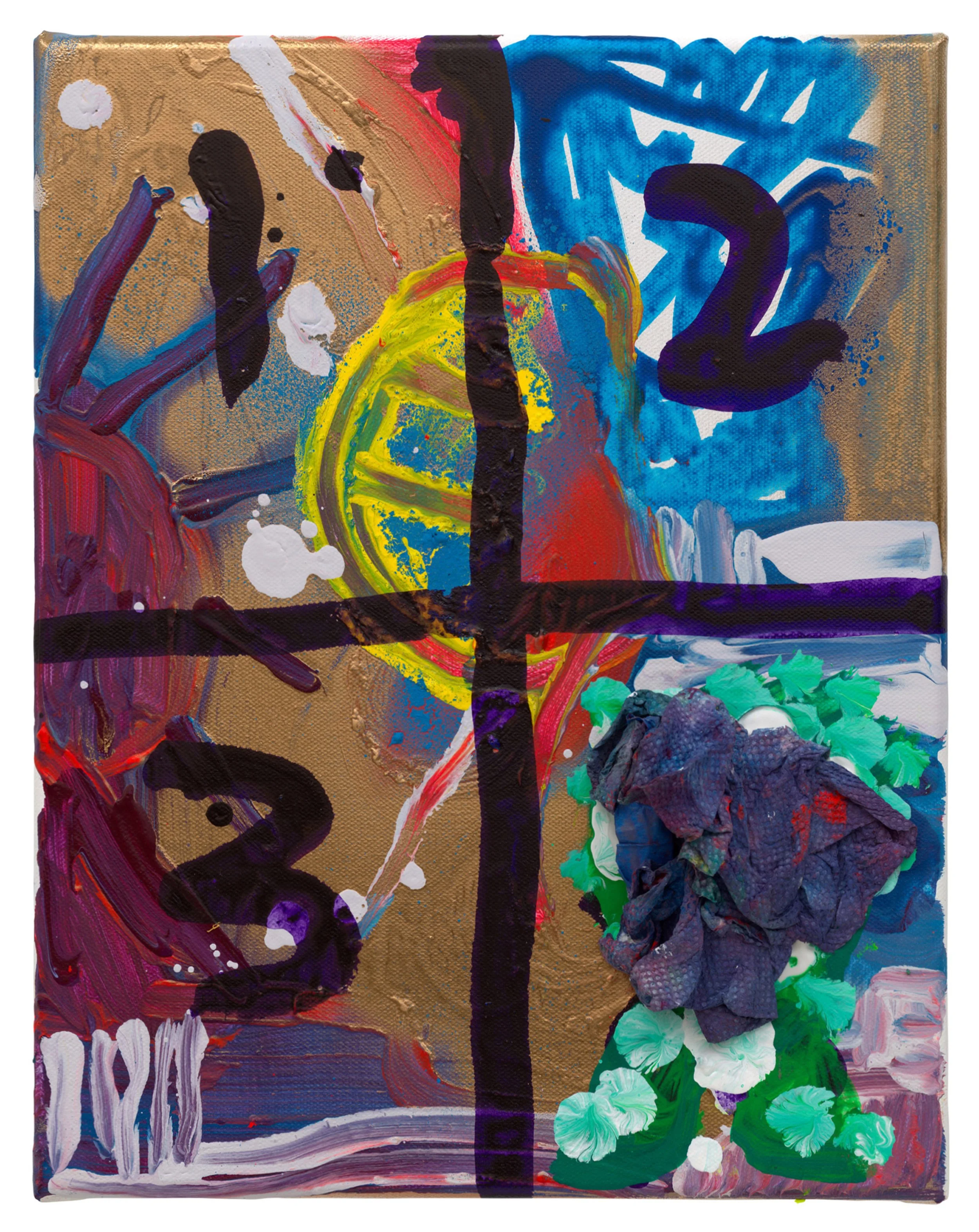  Drew Beattie and Ben Shepard  The Window   2022 acrylic, spray paint, and collage on canvas 14 x 11 inches 