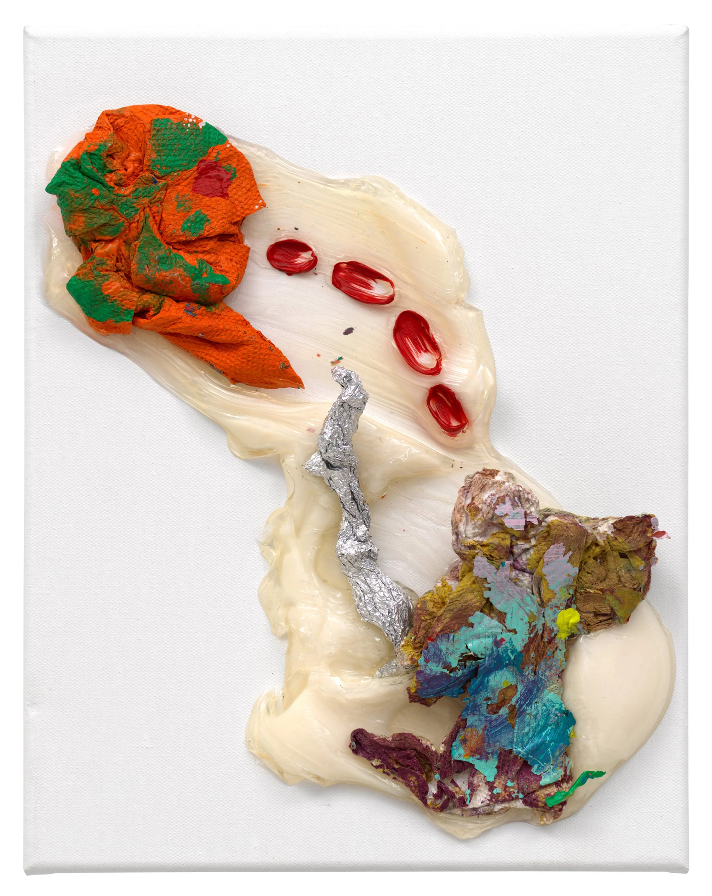  Drew Beattie and Ben Shepard  The Goosh   2022 acrylic, collage and foil on canvas 14 x 11 inches 