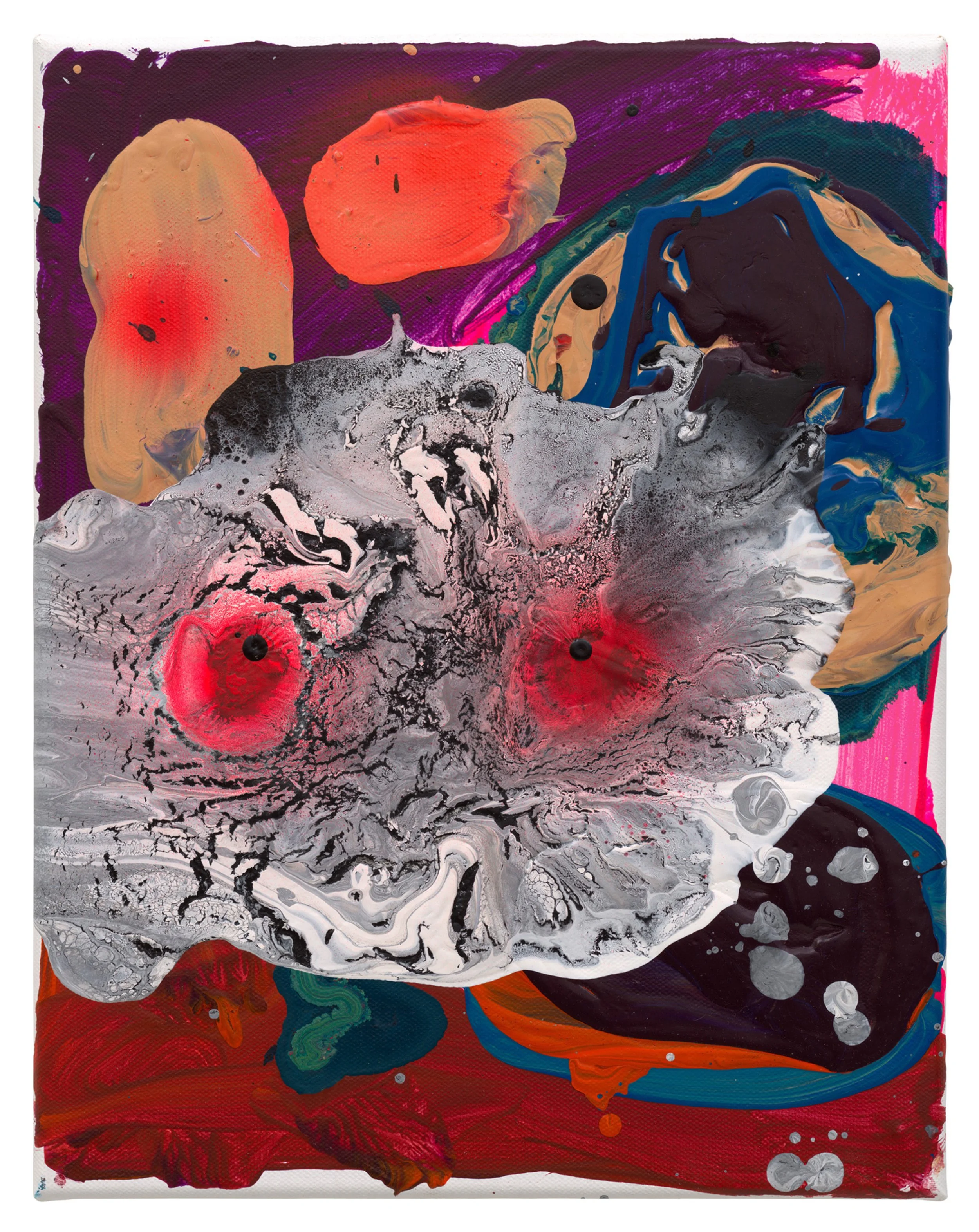  Drew Beattie and Ben Shepard  Moth Dust   2022   acrylic, spray paint and collage on canvas 14 x 11 inches 