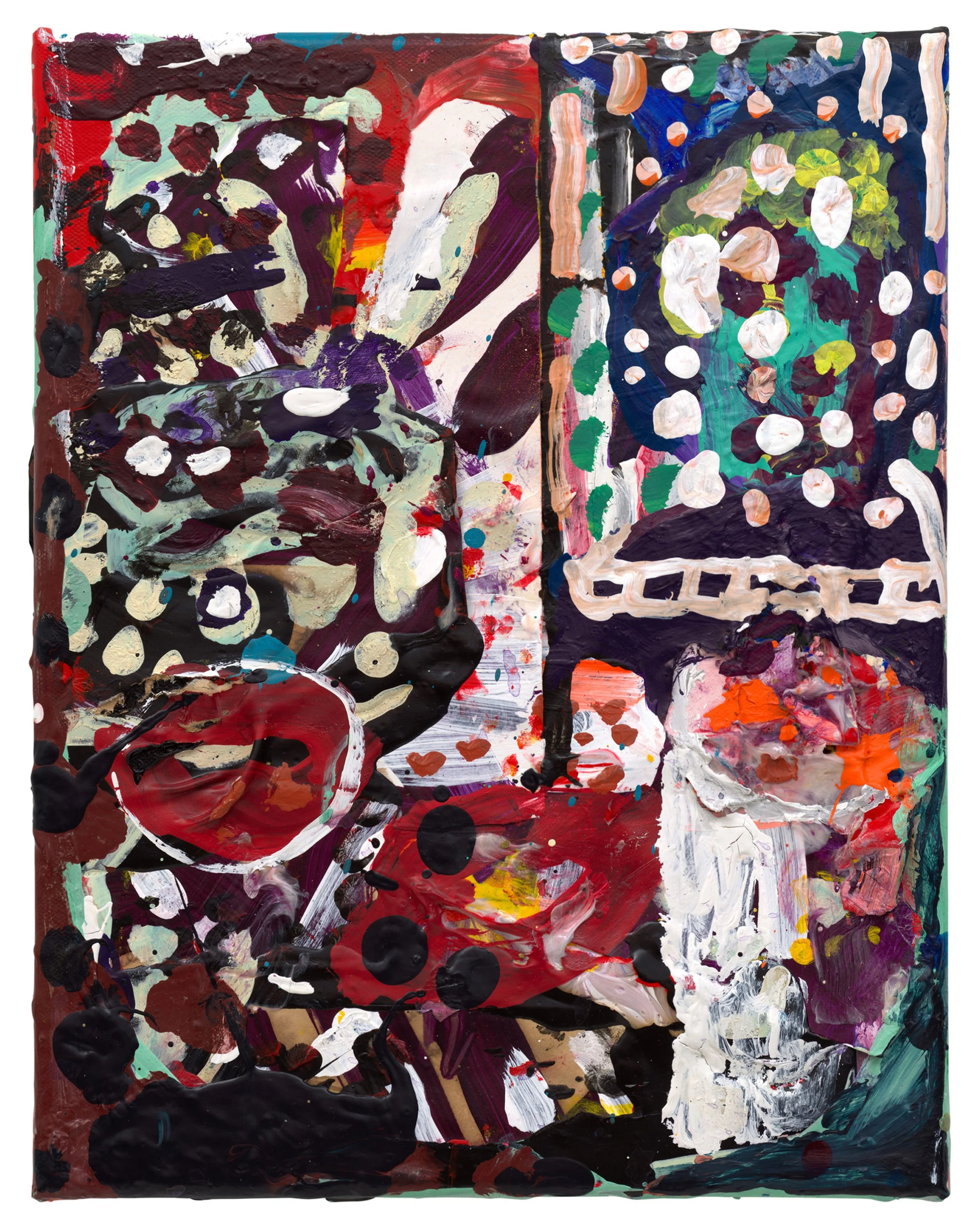  Drew Beattie and Ben Shepard  Dotted World   2022 acrylic and collage on canvas 14 x 11 inches 
