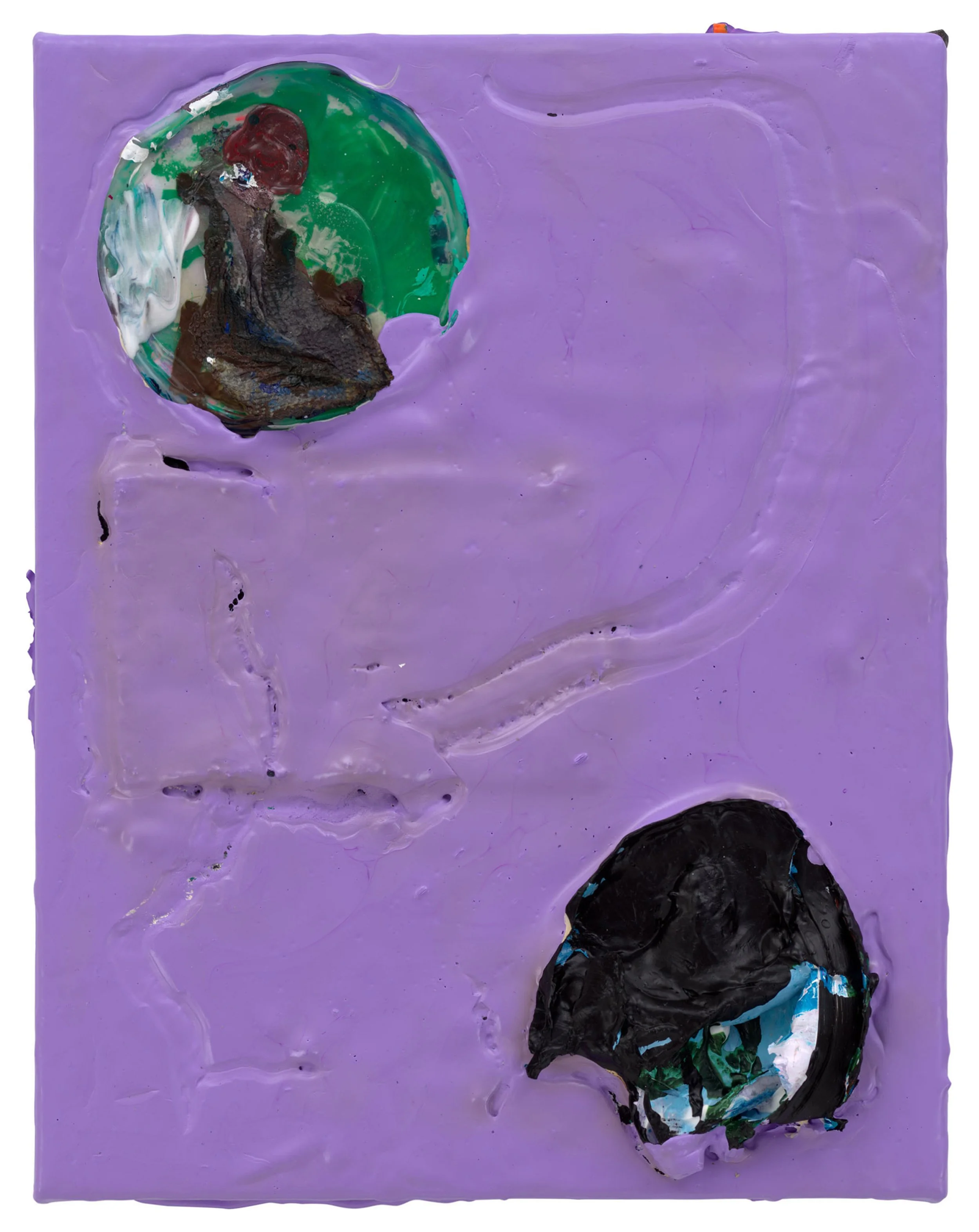  Drew Beattie  Shadowed Lavender   2022 acrylic, paper towel, and plastic lids on canvas 14 x 11 inches 
