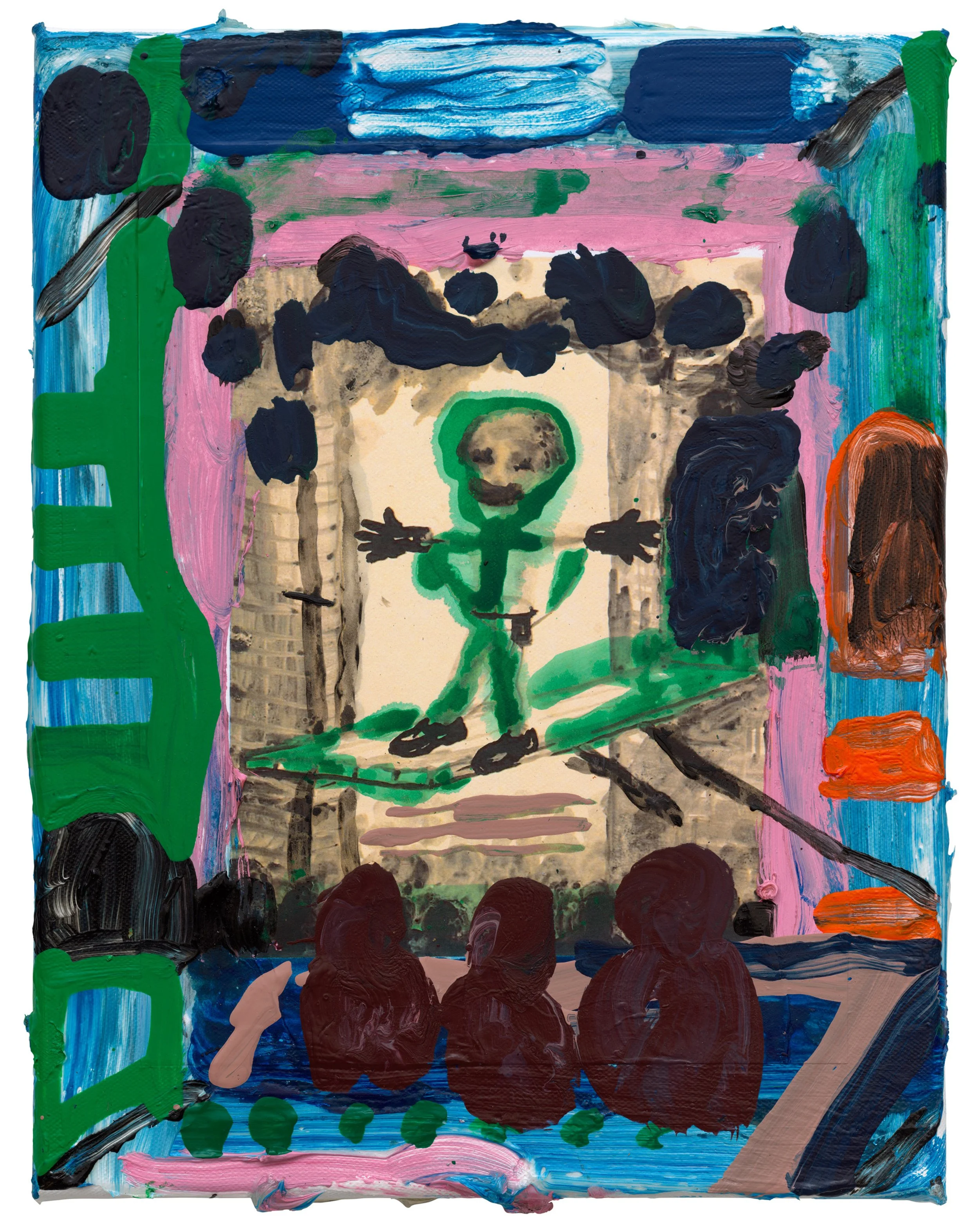  Drew Beattie and Ben Shepard  Plankman   2022 acrylic and collage on canvas 14 x 11 inches 