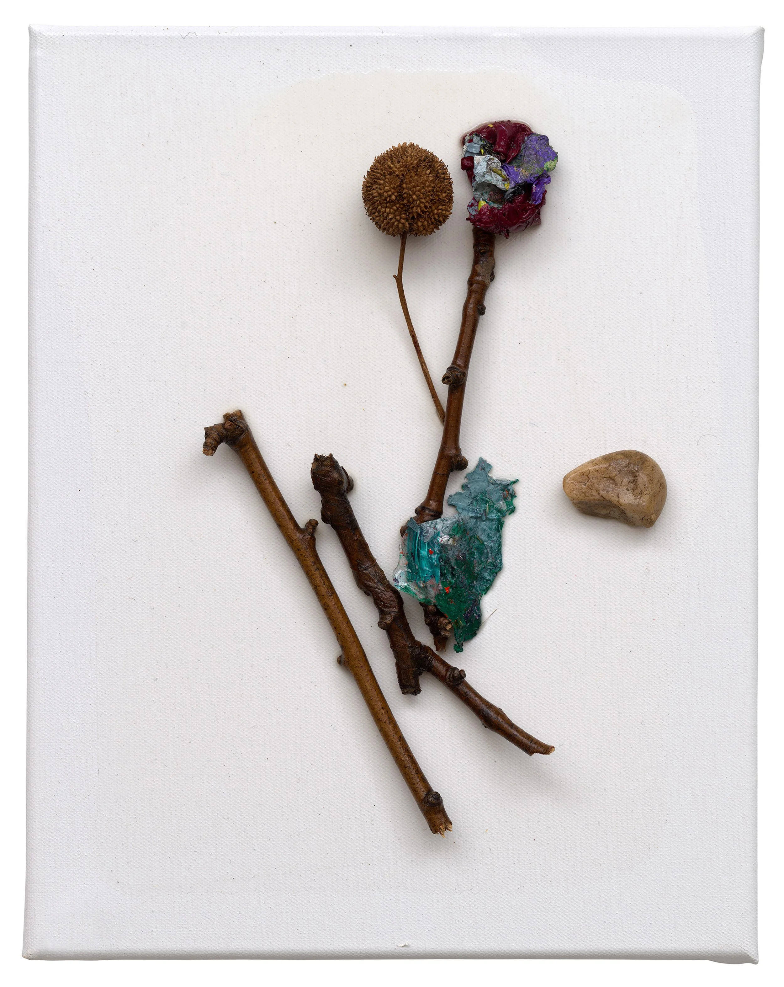  Drew Beattie   Laughing Man   2022 acrylic, twigs, dried flower and stone 14 x 11 inches 